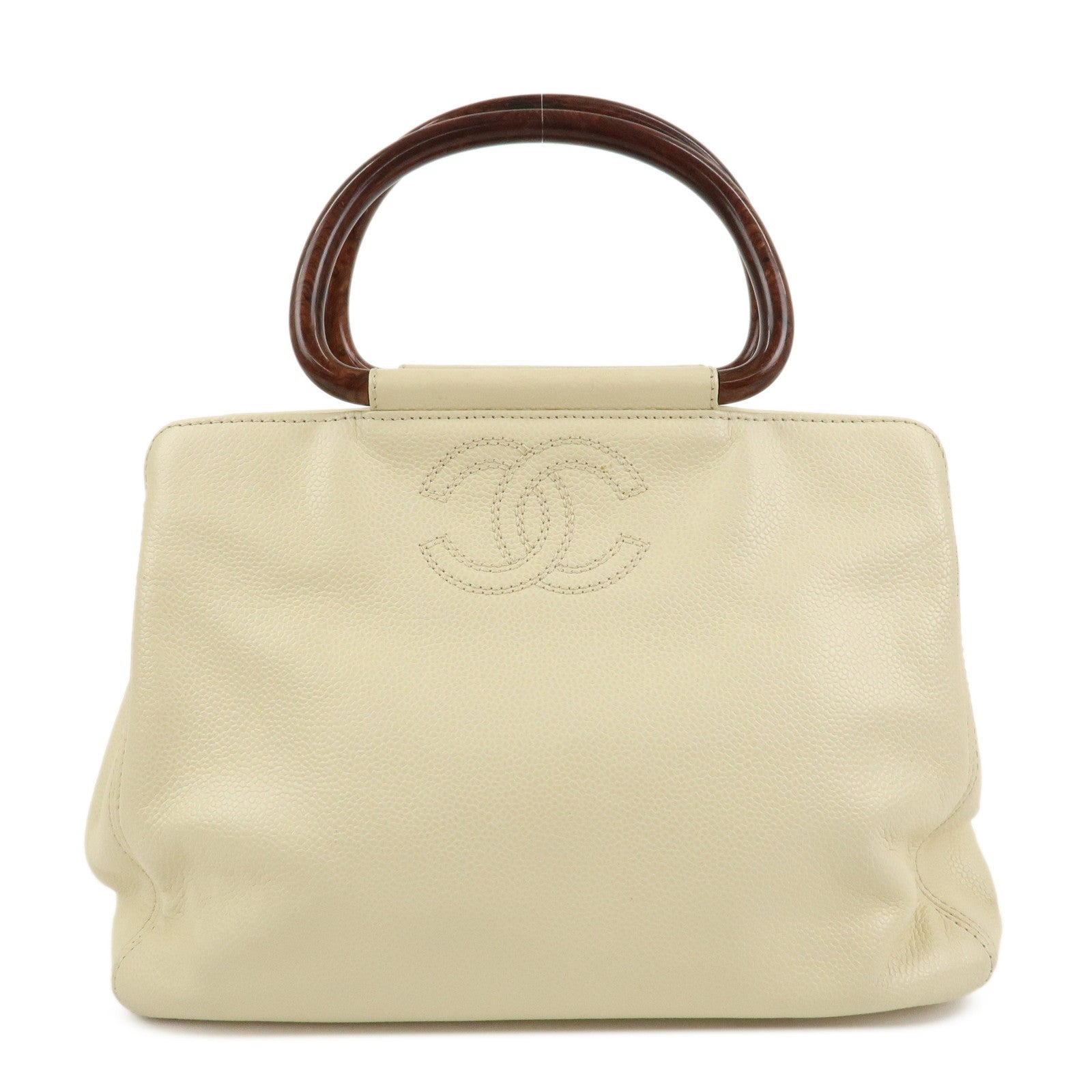 CHANEL COCO Mark Caviarskin Hand Bag Ivory Brown