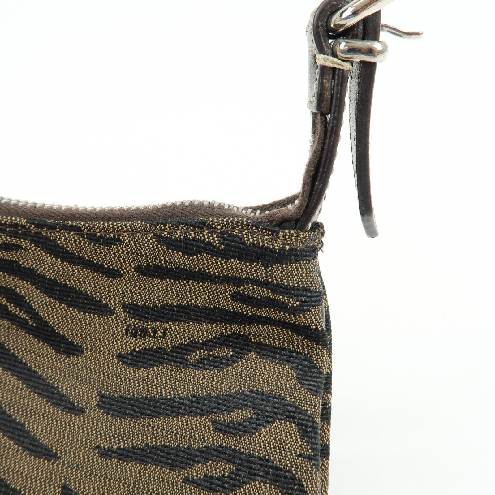 FENDI Canvas Leather Zebra Pattern Shoulder Hand Bag Brown 8BR248