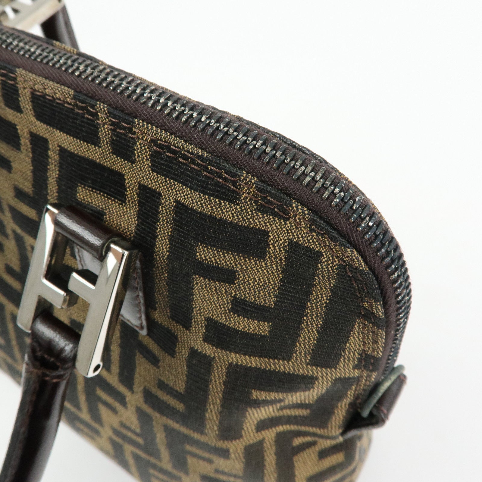 FENDI Zucca Jacquard Canvas Leather 2Way Bag Hand Bag Brown