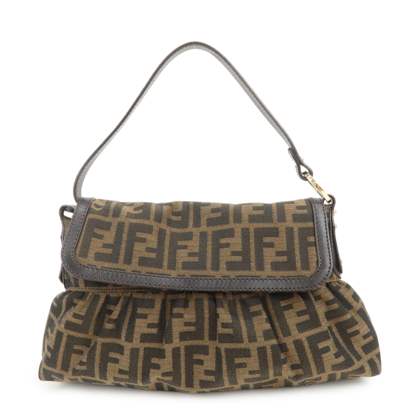 FENDI Zucca Canvas Leather Shoulder Bag Hand Bag Brown 8BR445