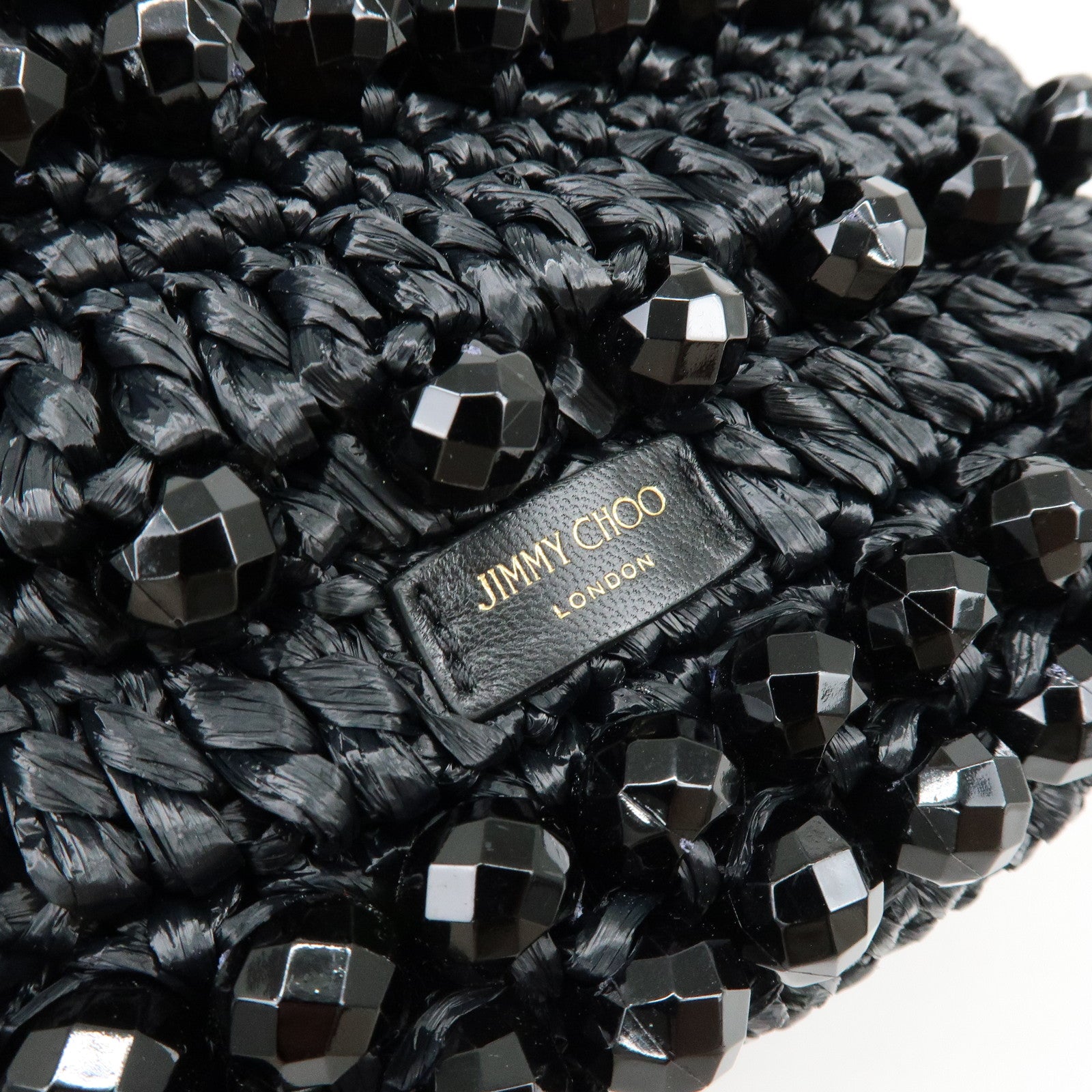 JIMMY CHOO BON BON Raffia Beads Leather 2Way Mini Bag Black
