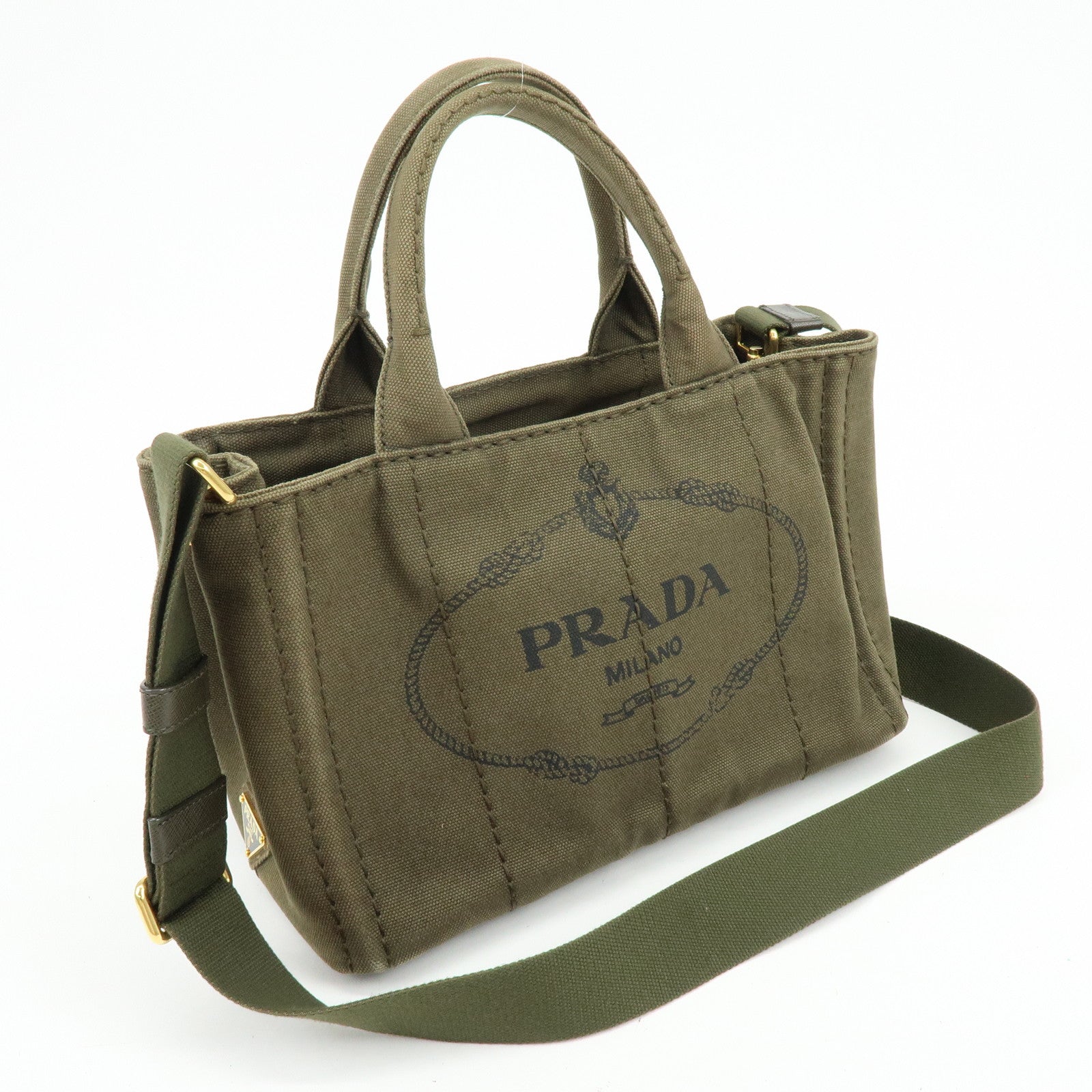 PRADA Triangle Log Canapa Mini 2Way Hand Shoulder Bag Khaki B2439G