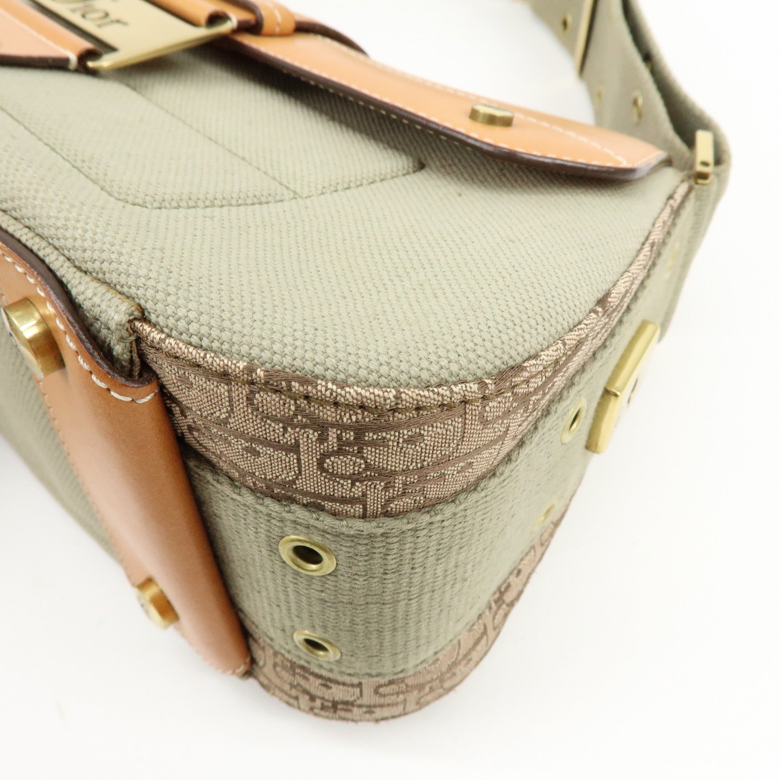 Christian Dior Street Chic Canvas Leather Shoulder Bag Khaki Camel