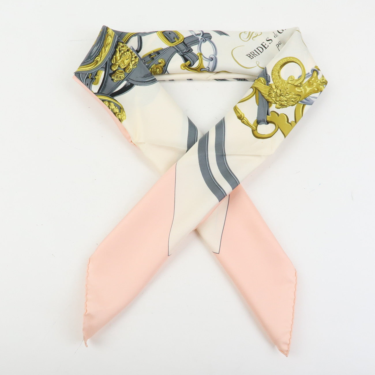 HERMES Carre 90 Silk 100% Scarf BRIDES DE GALA Pink White