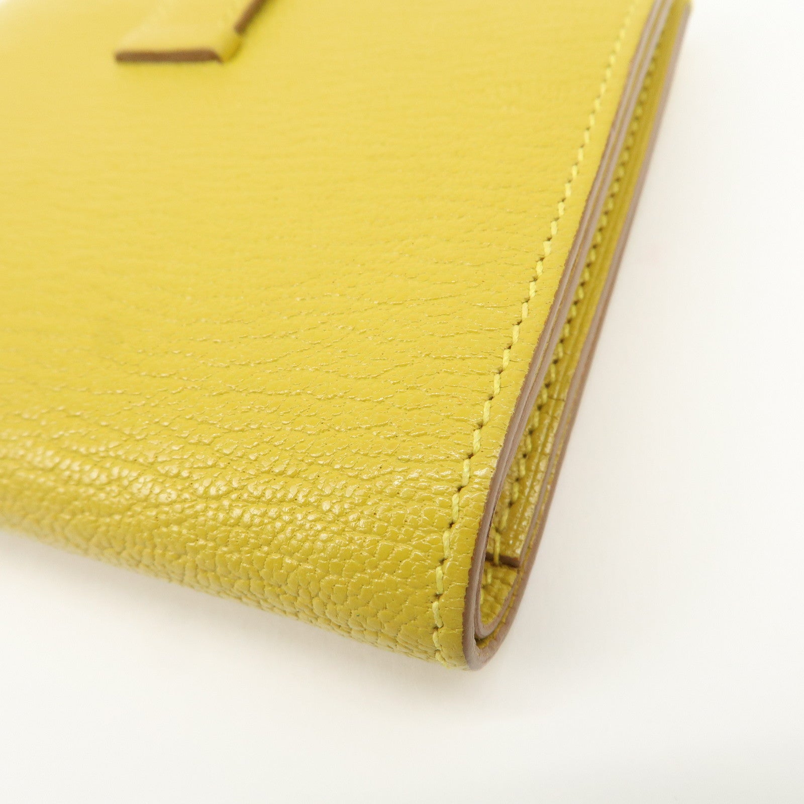 HERMES Leather Bearn Mini Compact Wallet D Stamped Yellow