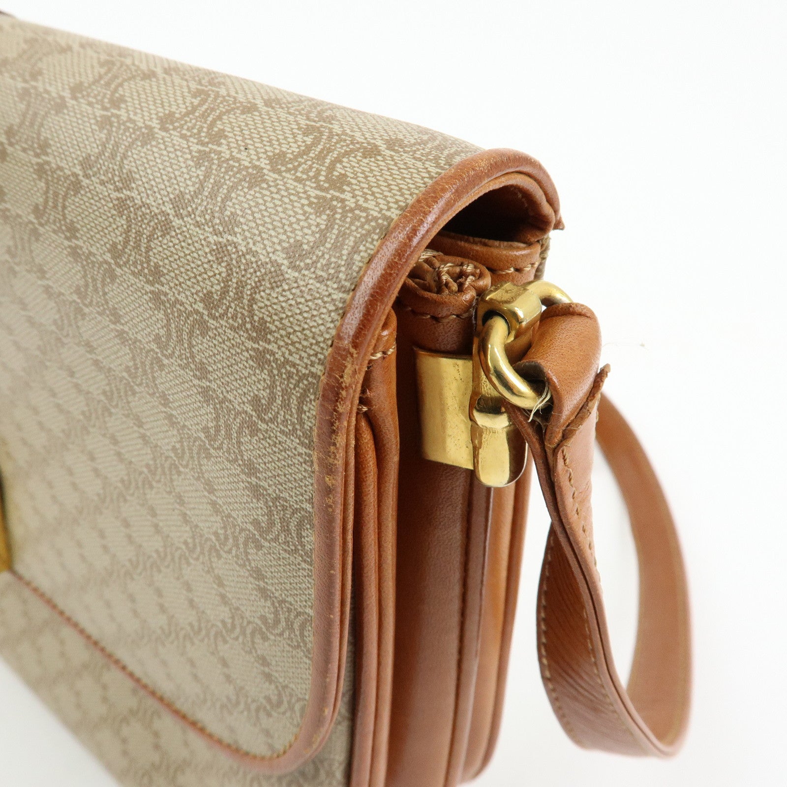 CELINE Macadam PVC Leather Shoulder Bag Crossbody Bag Beige