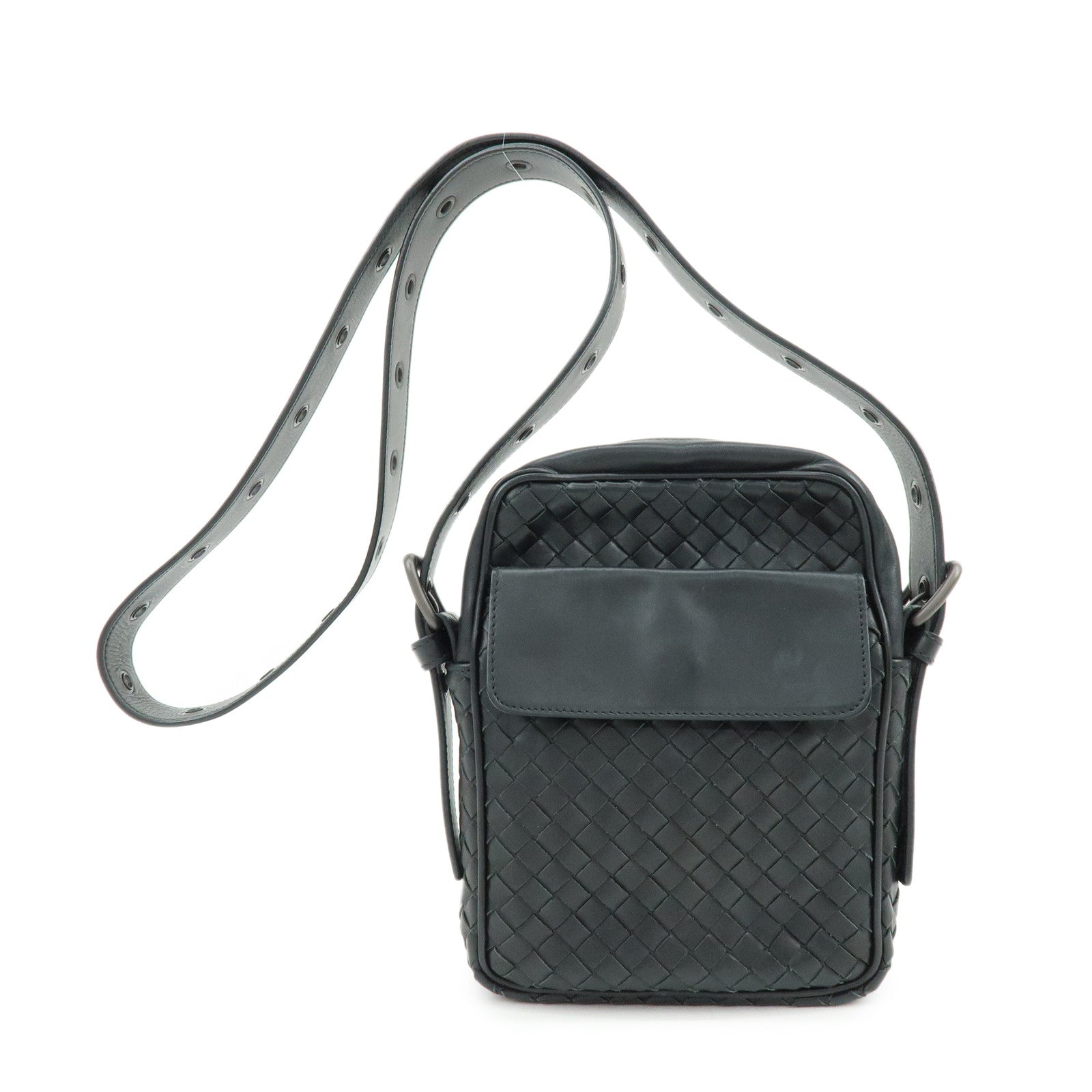 BOTTEGA VENETA Intrecciato Leather Shoulder Bag Black 163313