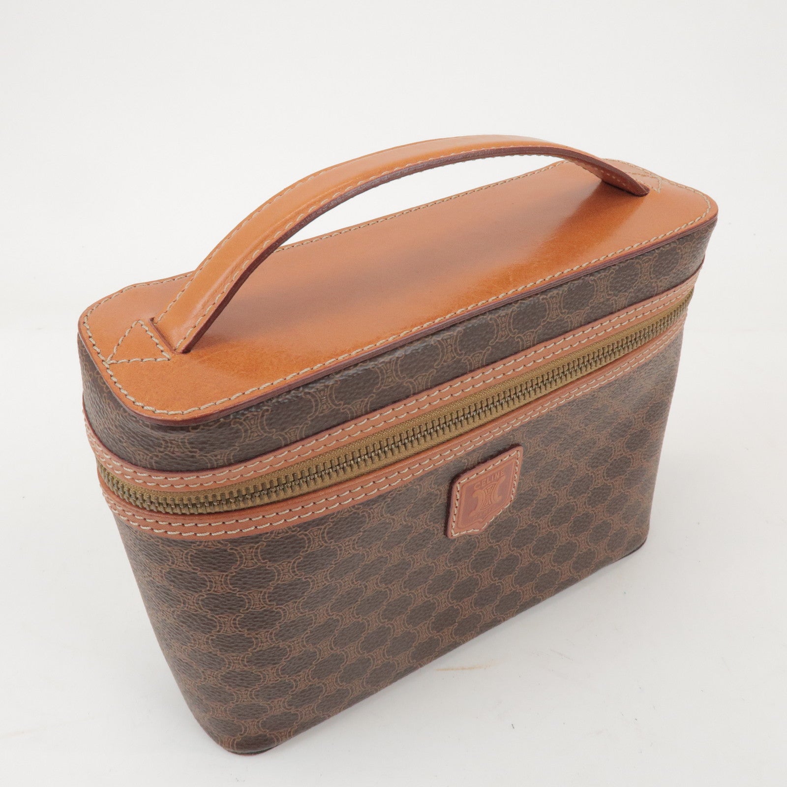 CELINE Macadam PVC Leather Hand Bag Vanity Bag Brown