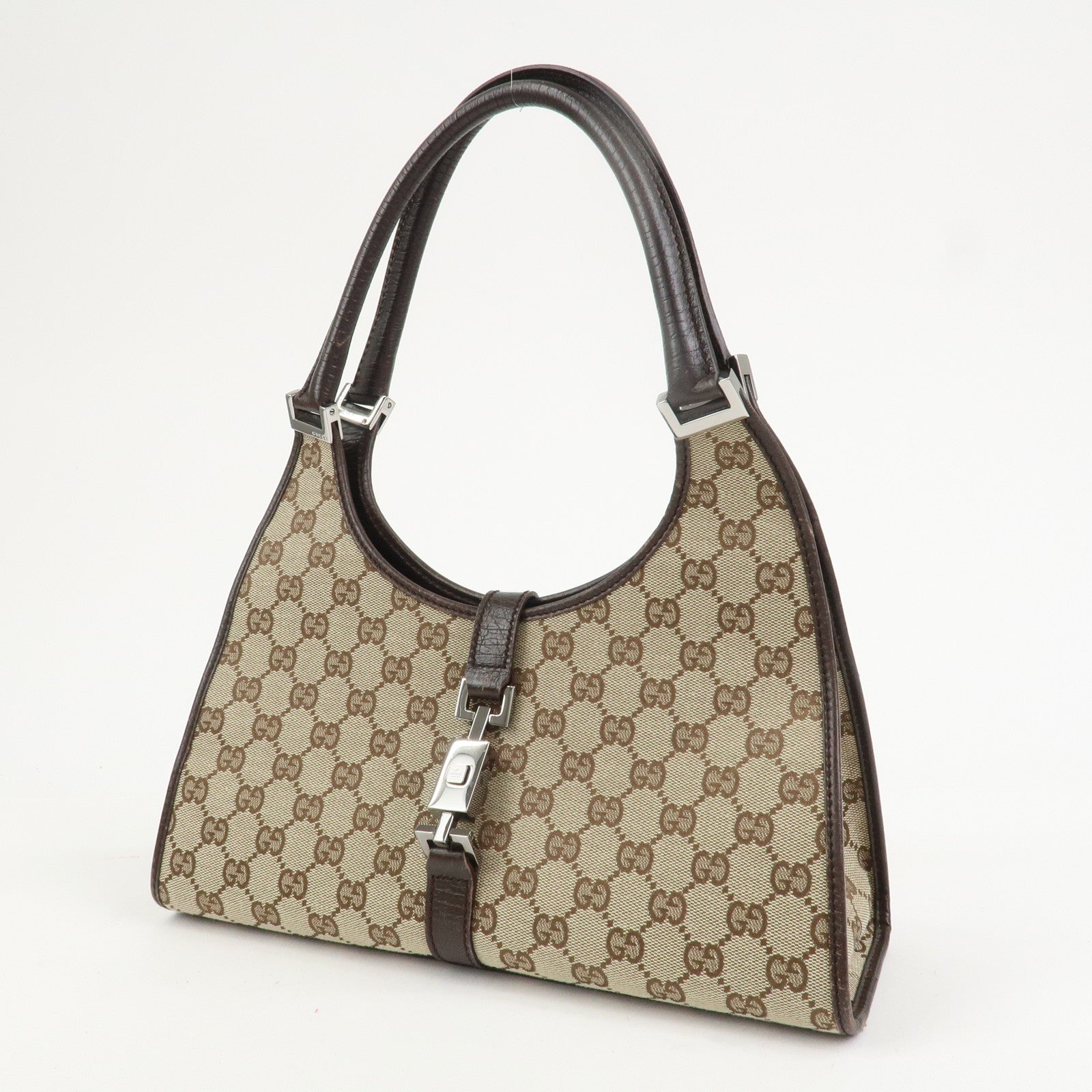 GUCCI Jackie Canvas Leather Shoulder Bag Hand Bag Beige Brown 01719