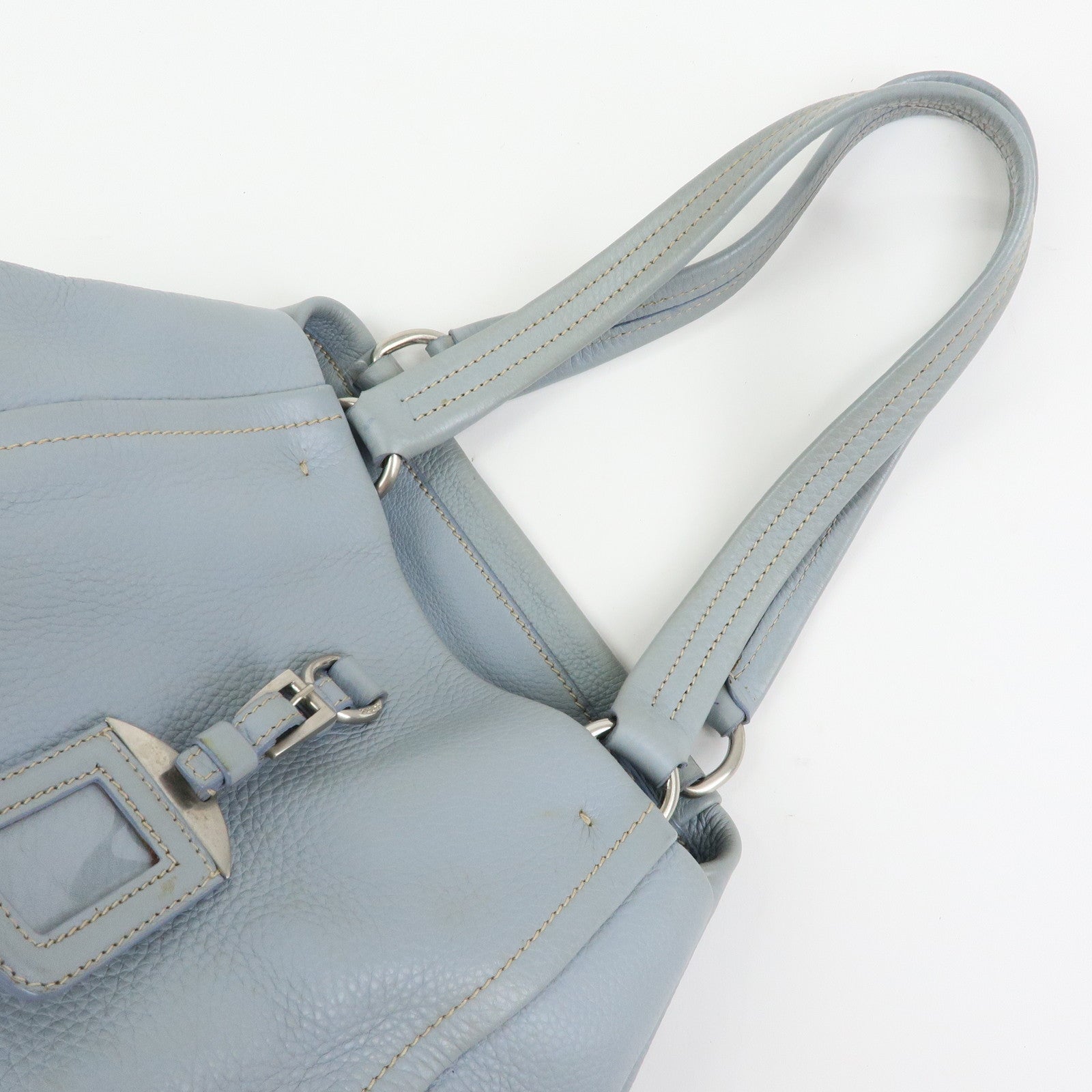PRADA Vitello Daino Leather Tote Bag Hand Bag Light Blue BR2252