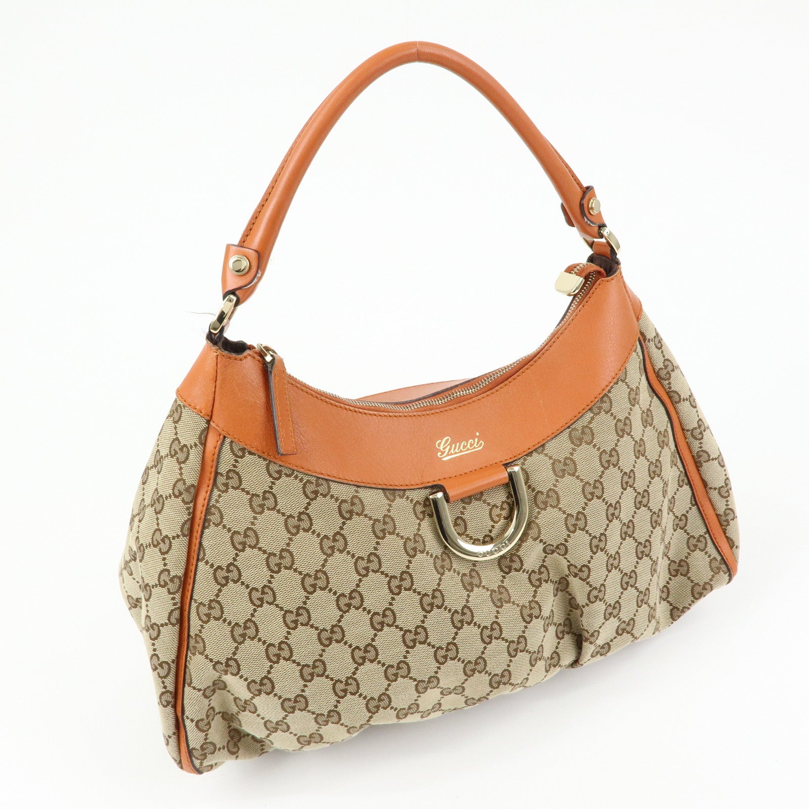 GUCCI Abbey GG Canvas Leather Shoulder Bag Beige Orange 189833