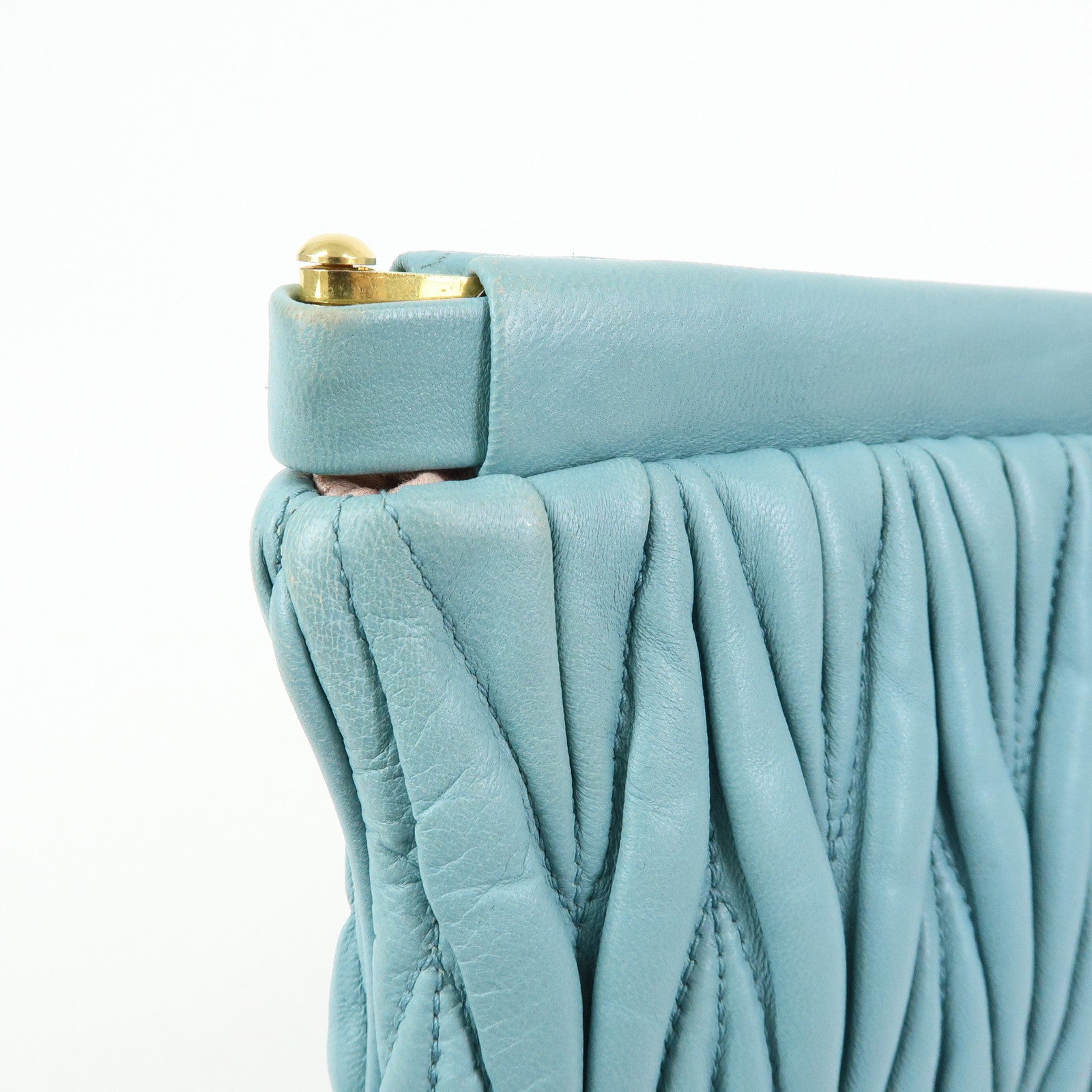 MIU MIU Logo Matelasse Nappa Leather Clutch Bag Light Blue 5N1573