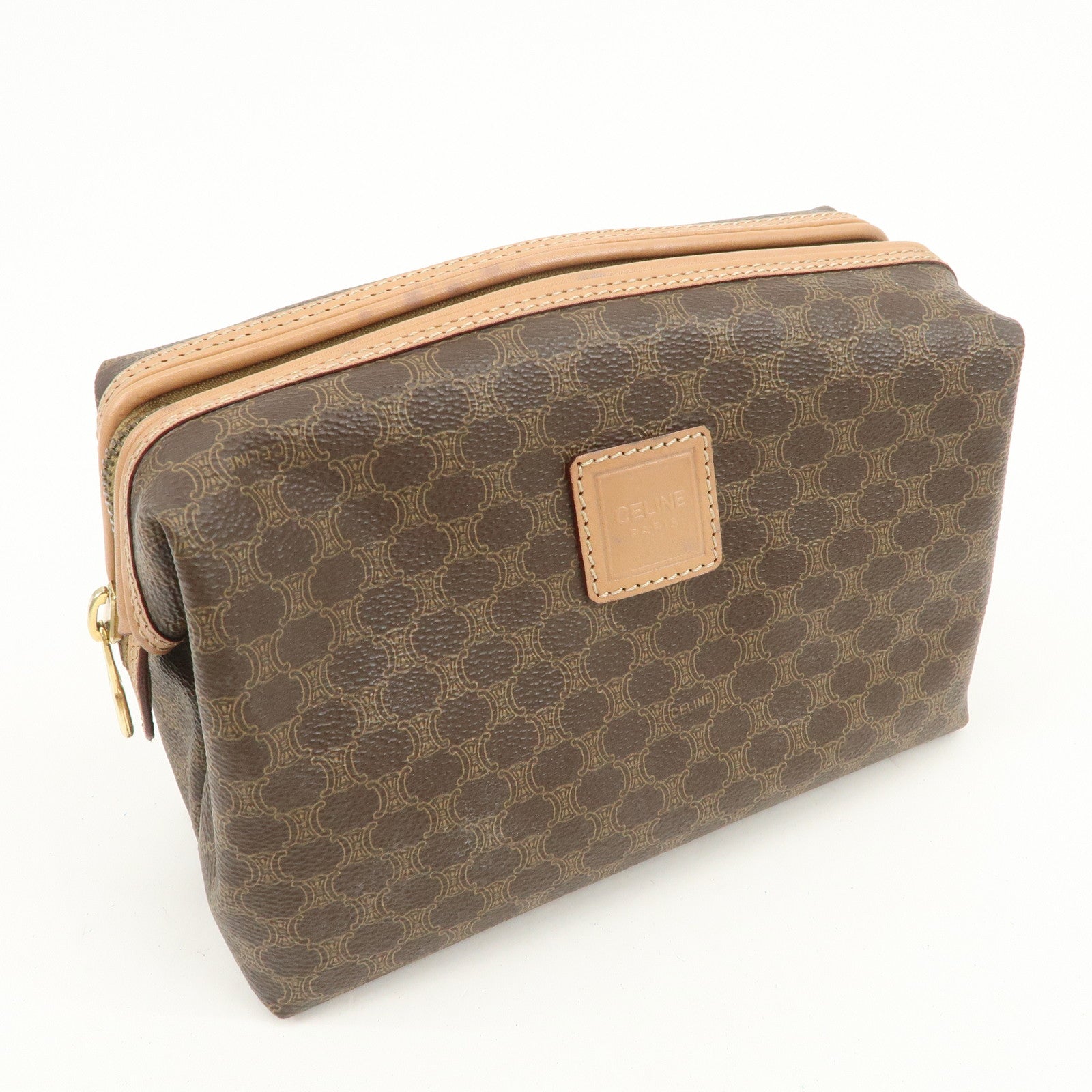 CELINE Macadam PVC Leather Pouch Cosmetic Pouch Brown