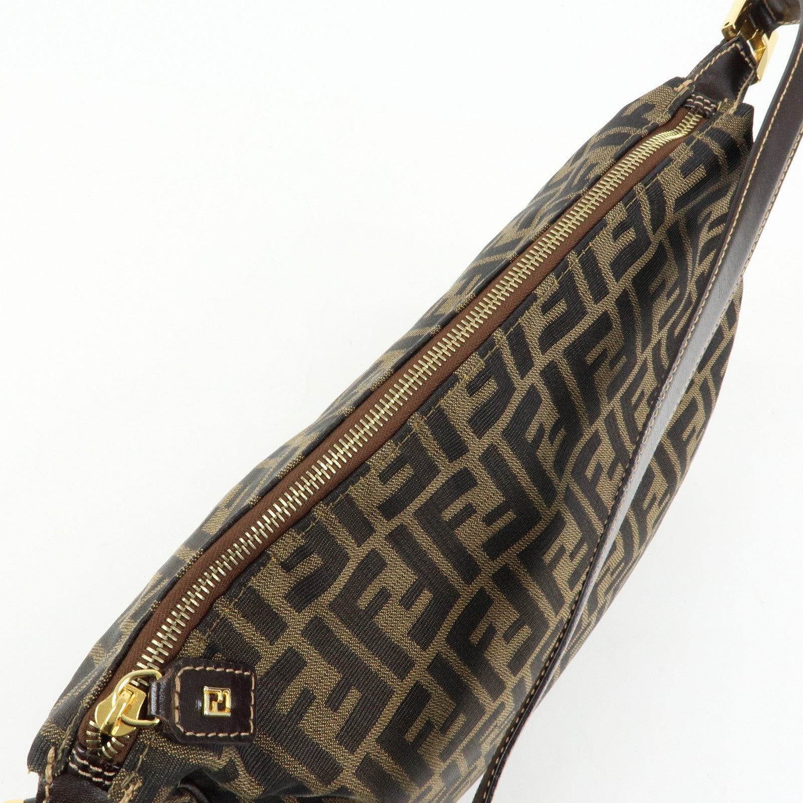 FENDI Zucca Canvas Leather Shoulder Bag Hand Bag Brown 83152390981