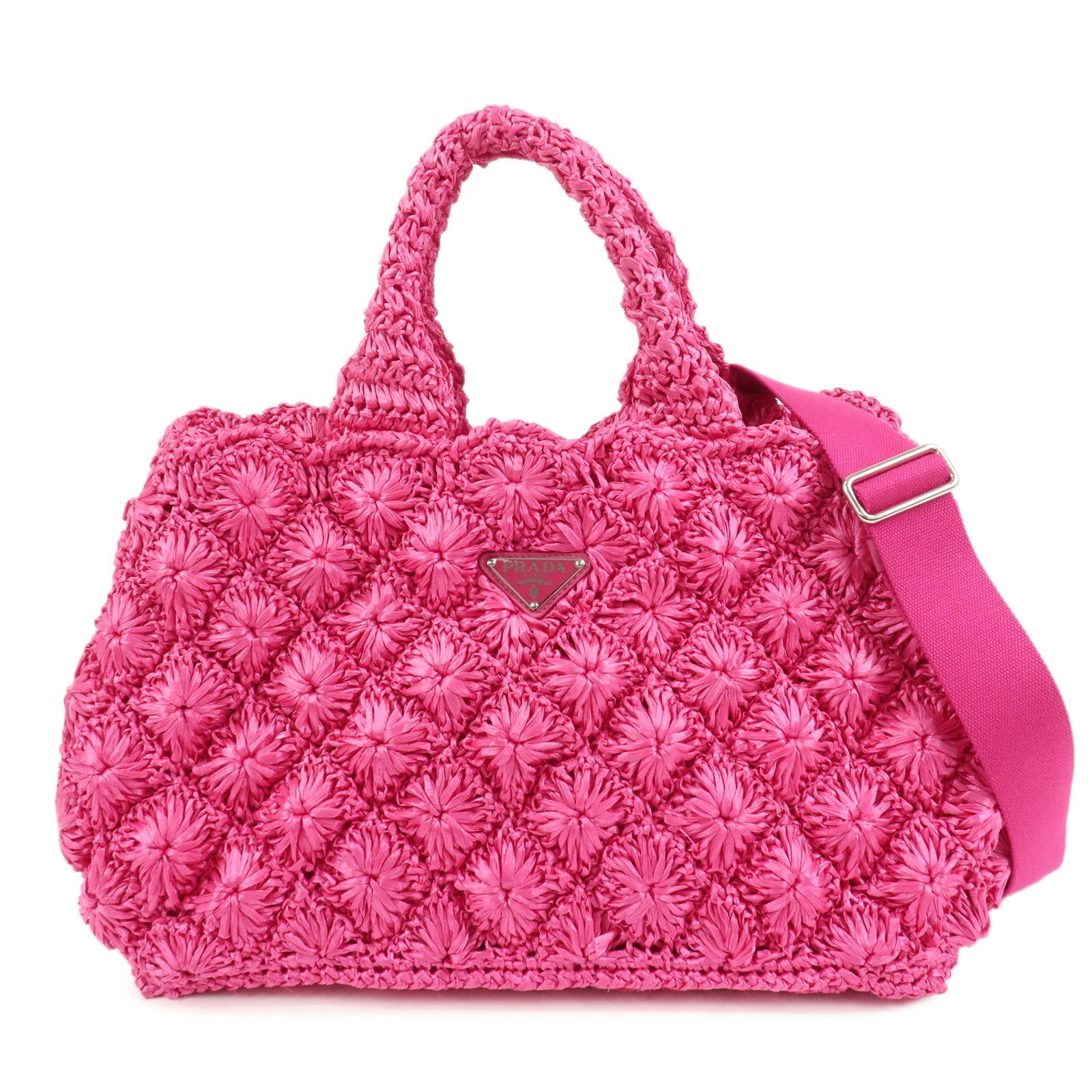 PRADA Canapa Raffia 2Way Bag Hand Bag Shoulder Bag Pink BN2888