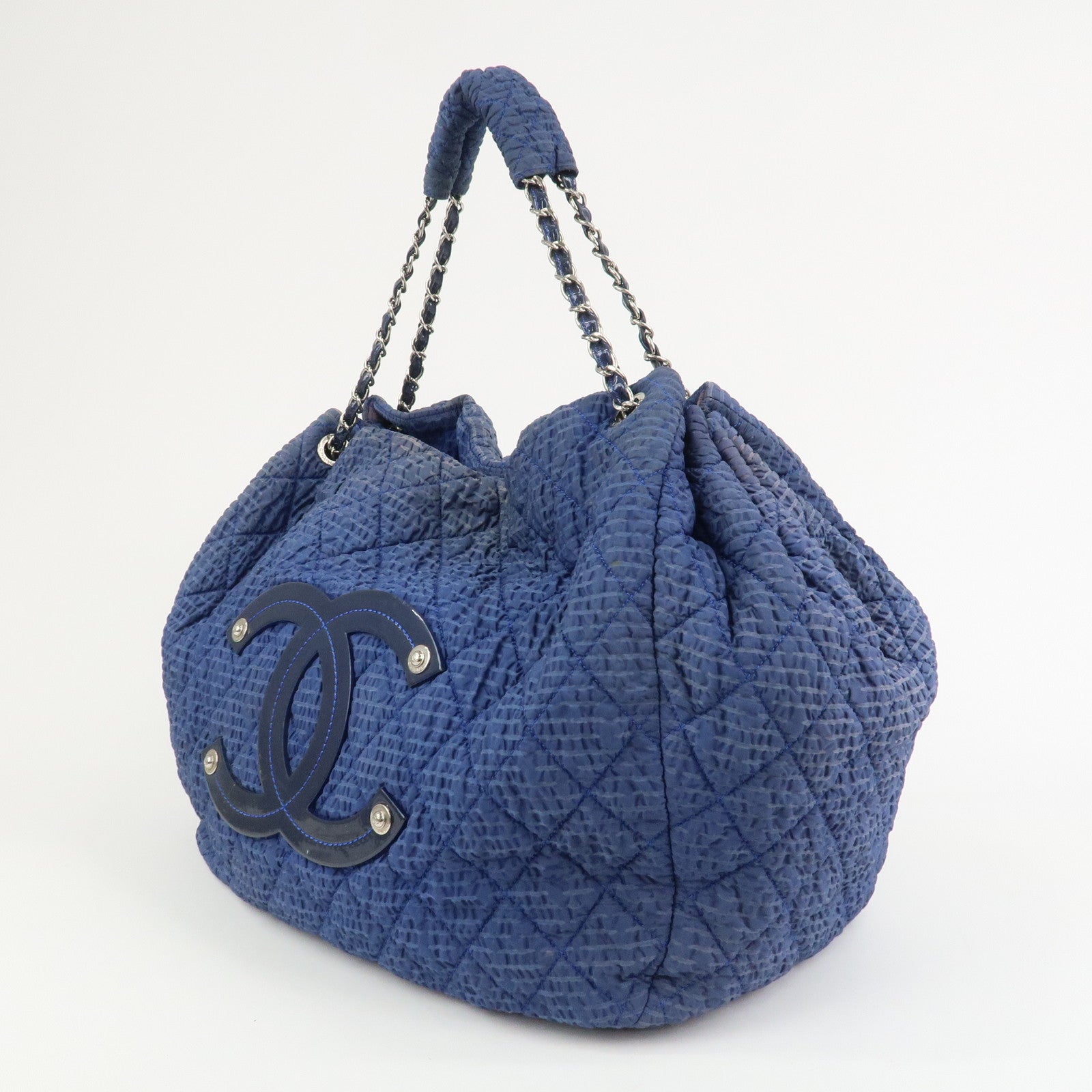 CHANEL Matelasse COCO Mark Nylon Patent Leather Shoulder Bag Blue