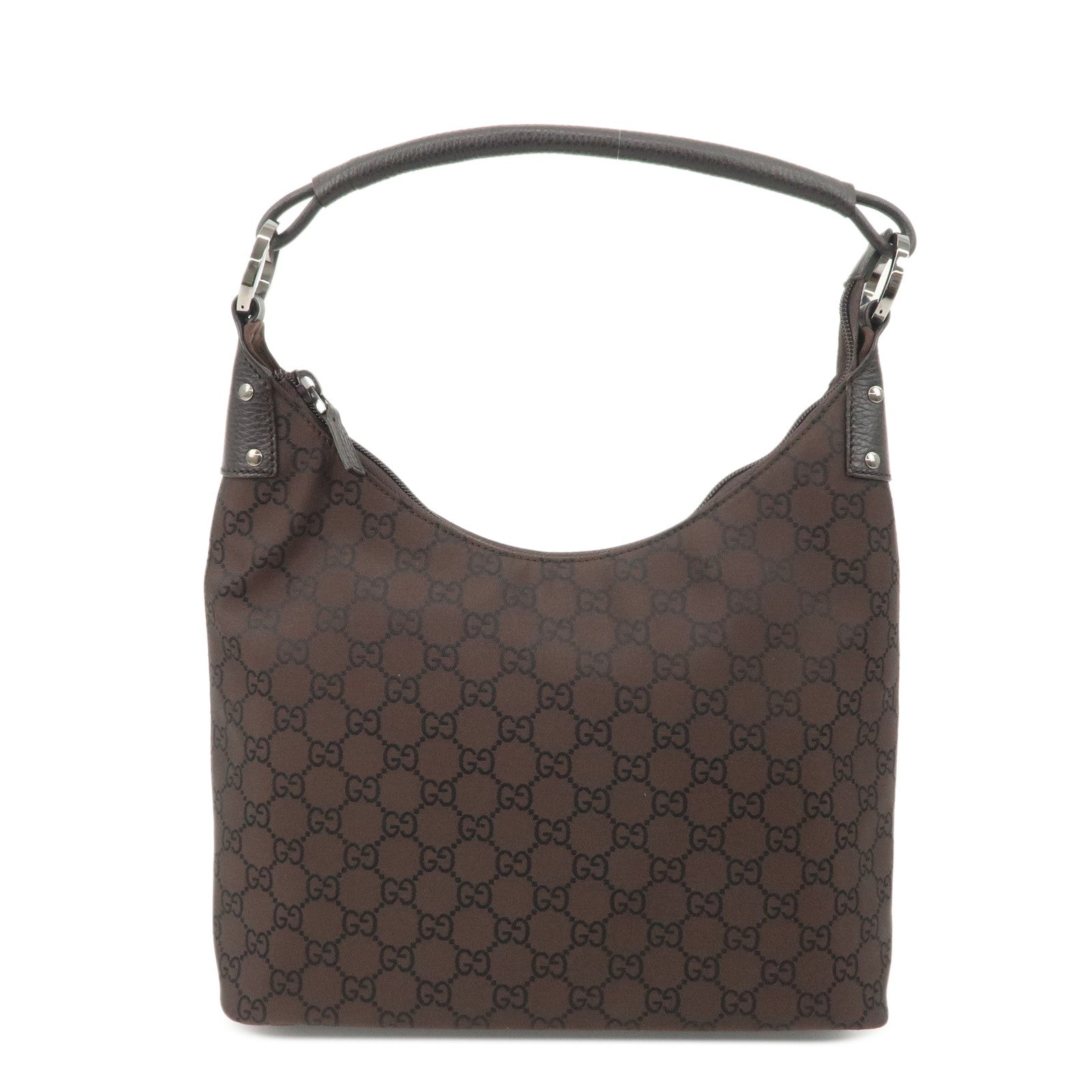 GUCCI GG Nylon Leather Shoulder Bag Hand Bag Brown 179776