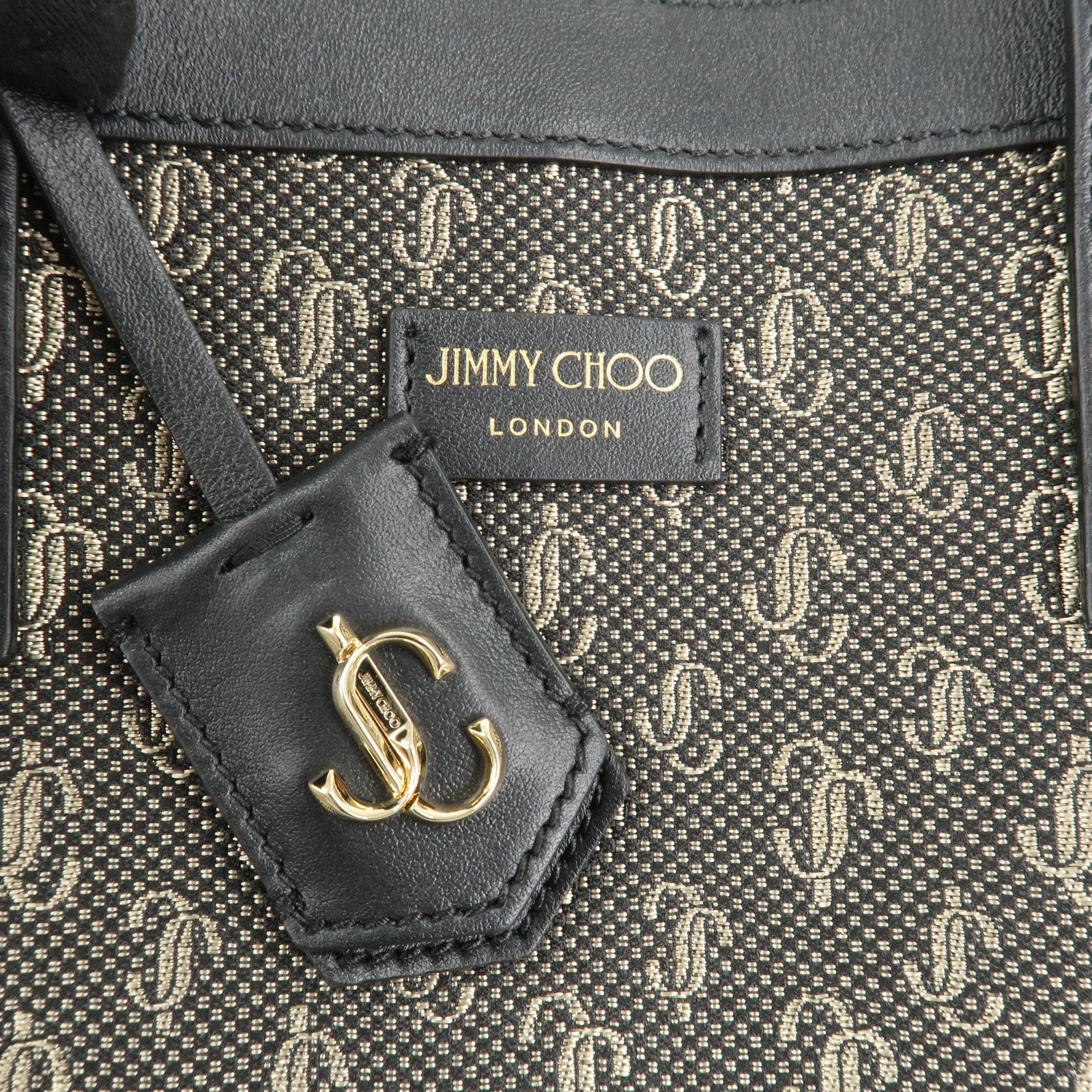 JIMMY CHOO Jaquard Leather Tote Bag Shoulder Bag Black