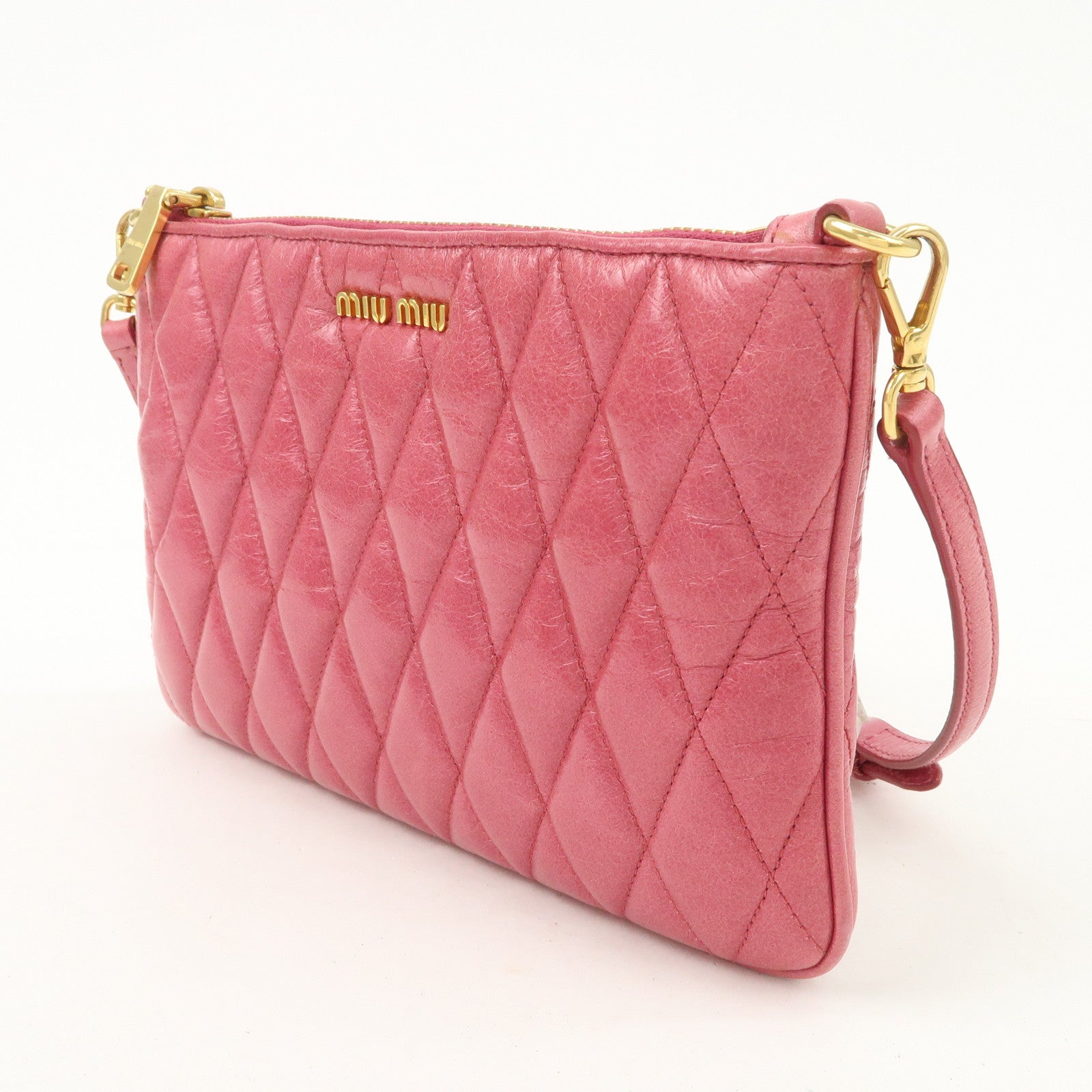 MIUMIU  Leather 2Way Shoulder Crossbody Bag Clutch Bag Pink Used