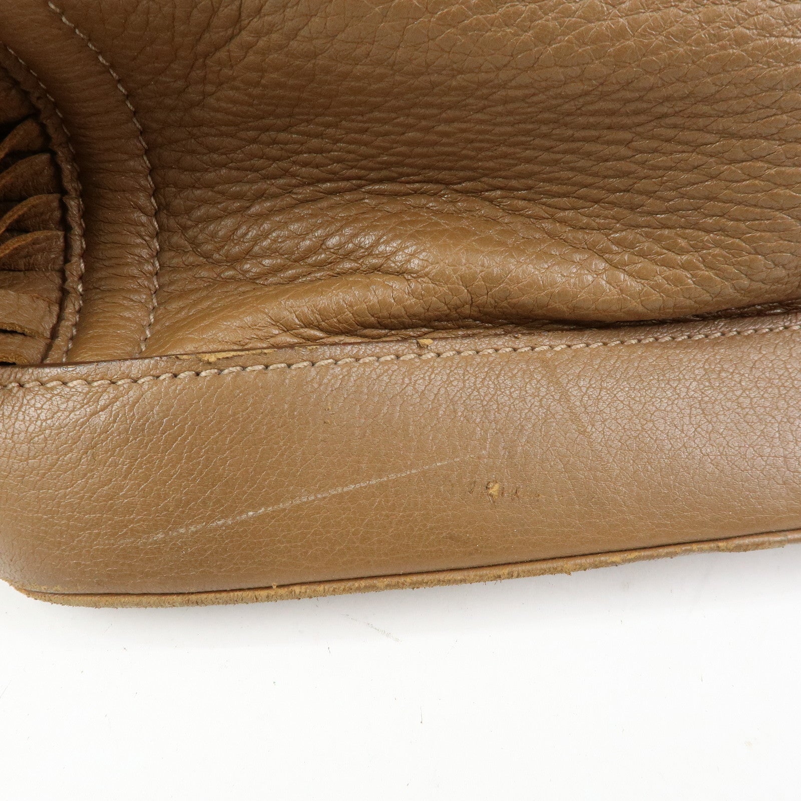 PRADA Leather Fringe Tote Bag Hand Bag Camel Orange