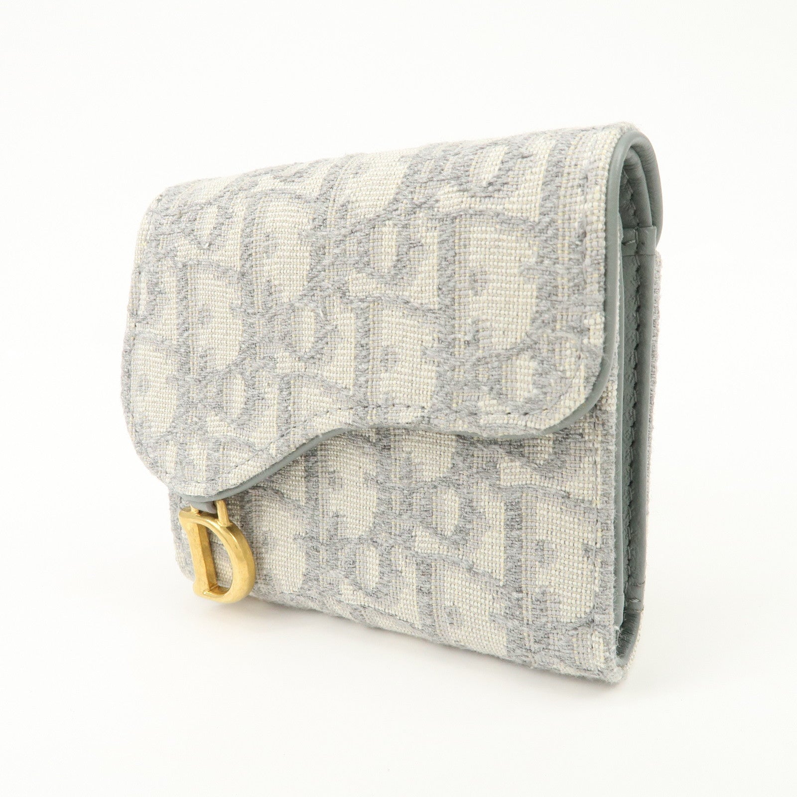 Christian Dior Oblique Jacquard Saddle Lotus Wallet Gray