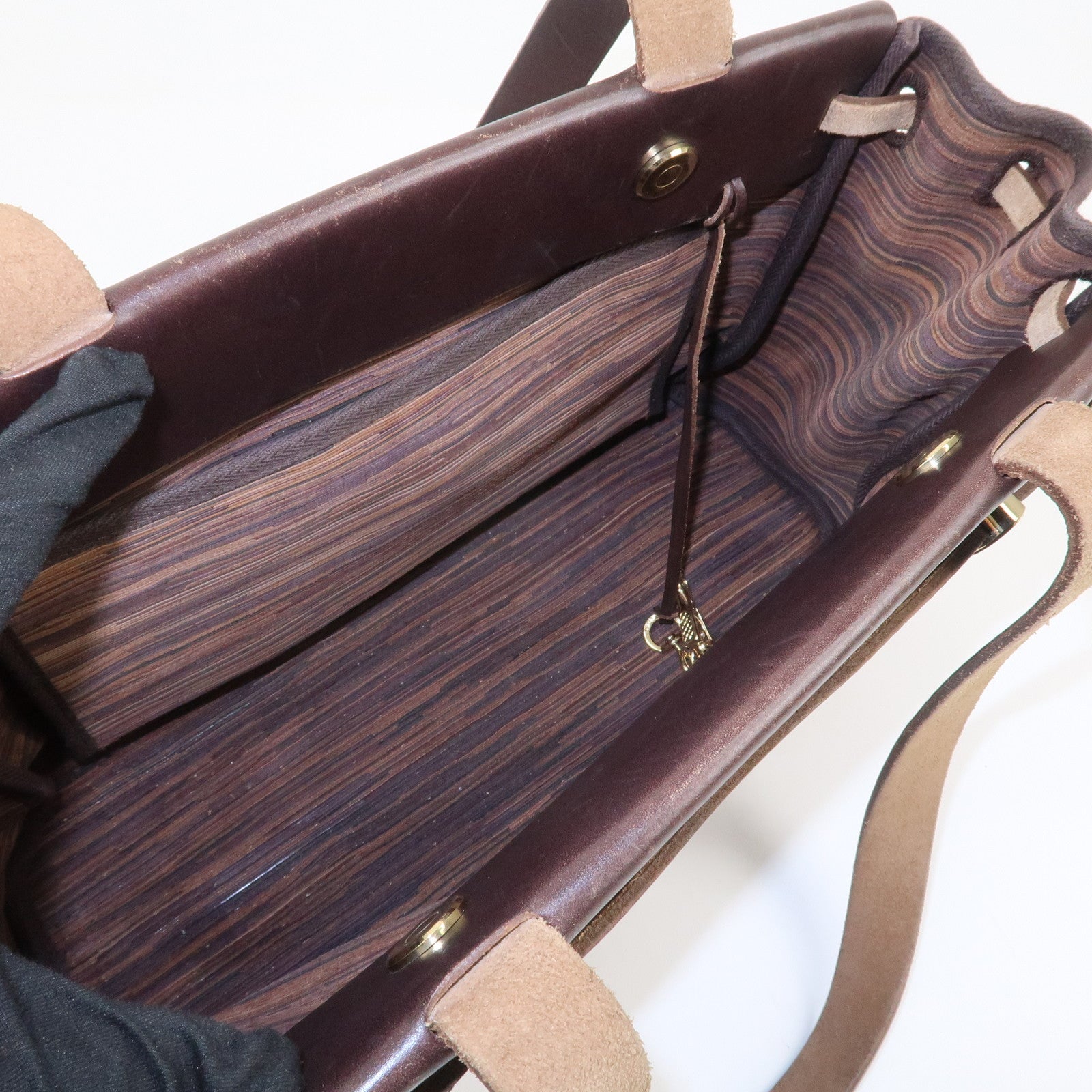 HERMES Cabas PM Airline Toile Officier Leather Shoulder Bag Brown