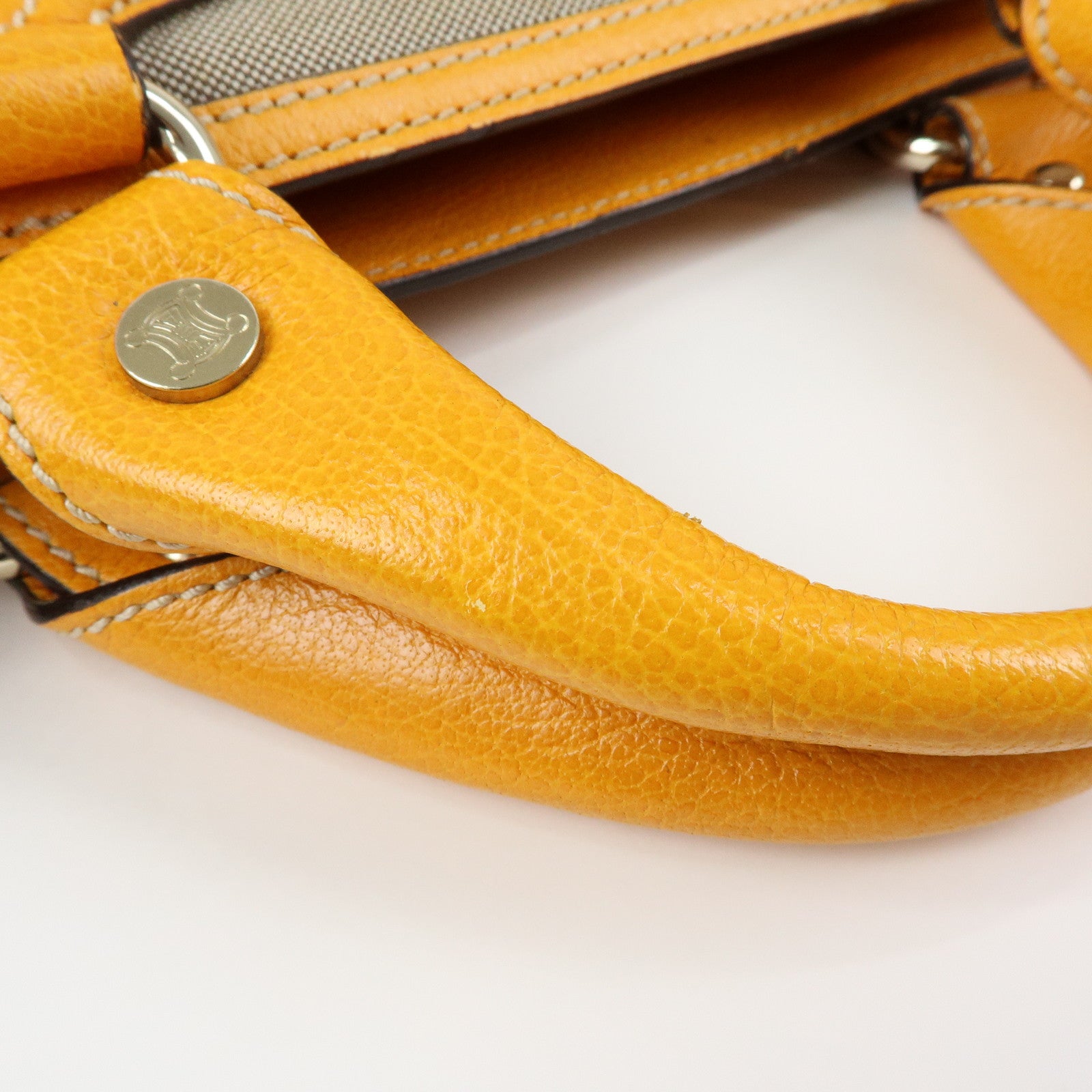 CELINE Leather Canvas Boogie Bag Hand Bag Yellow Gray