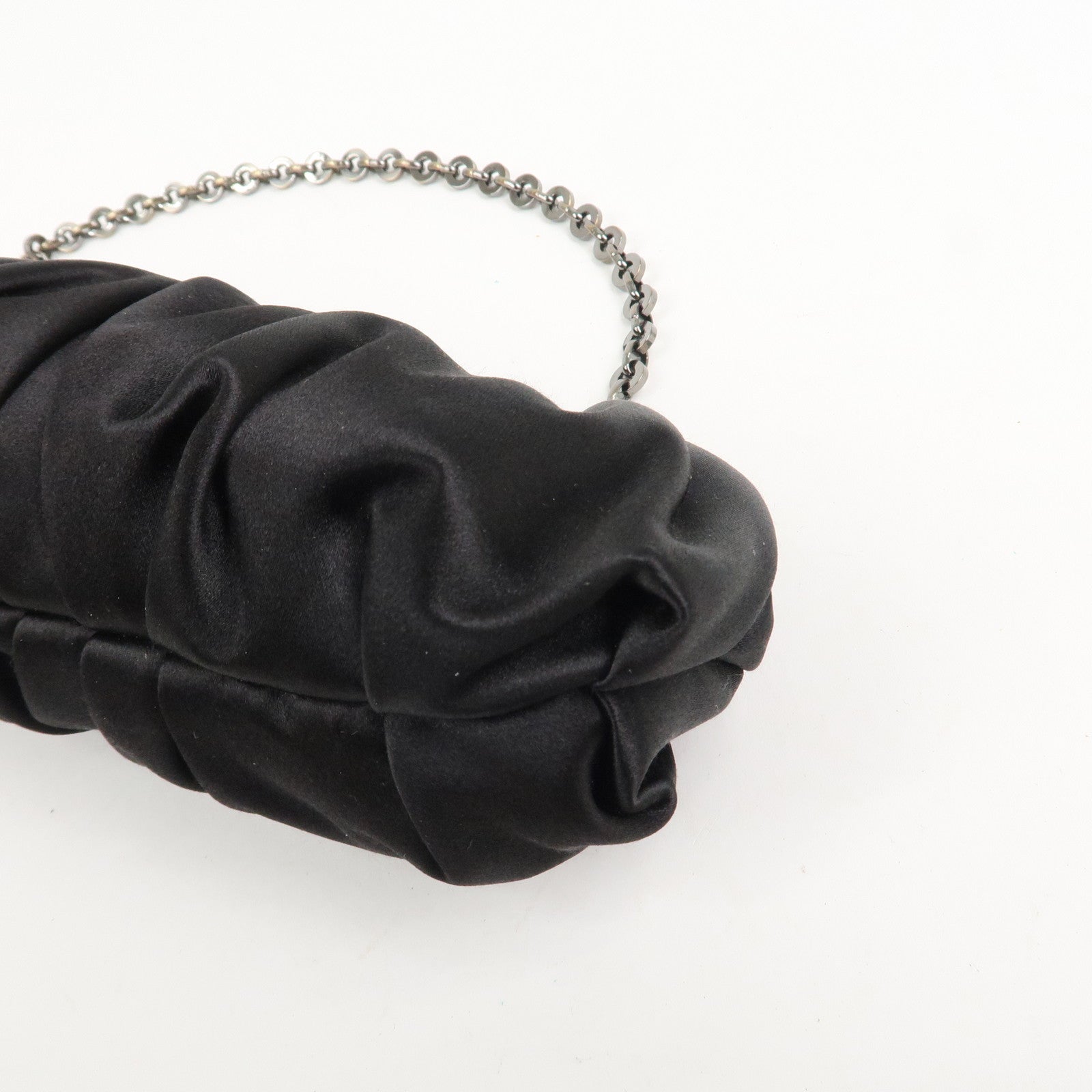 Ferragamo Gancini Satin Chain 2Way Bag Clutch Bag Black