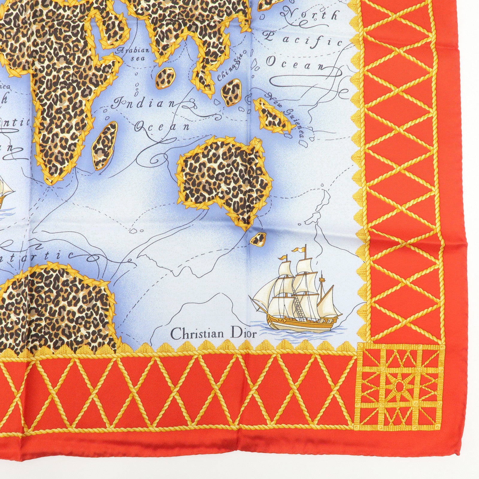 Christian Dior Silk 100% Scarf Blue Red