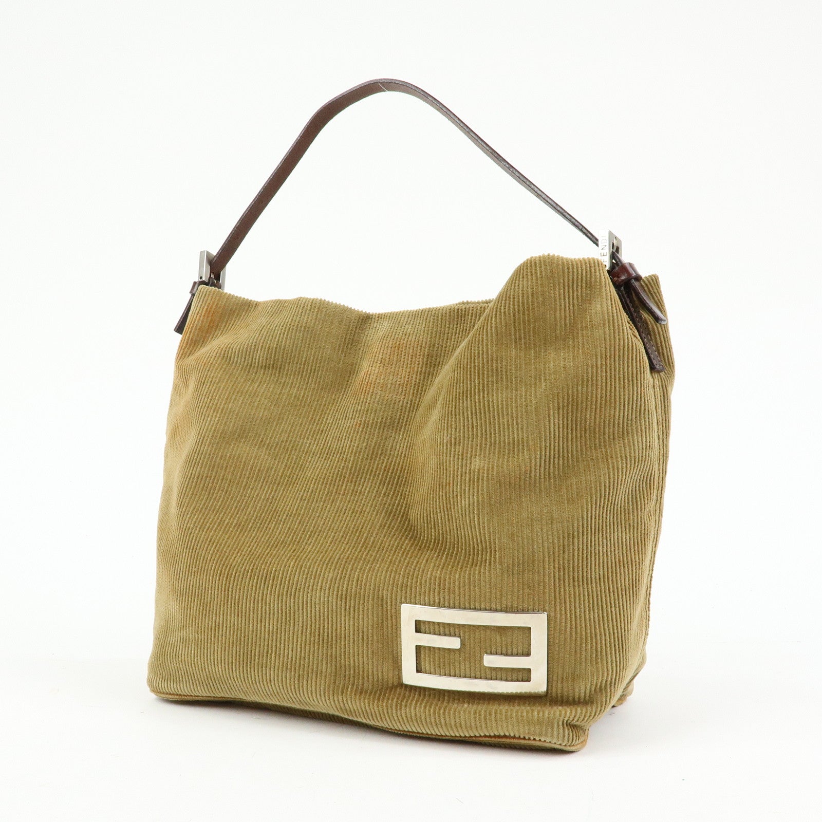 FENDI Corduroy Leather Mini Hand Bag Light Brown 26637