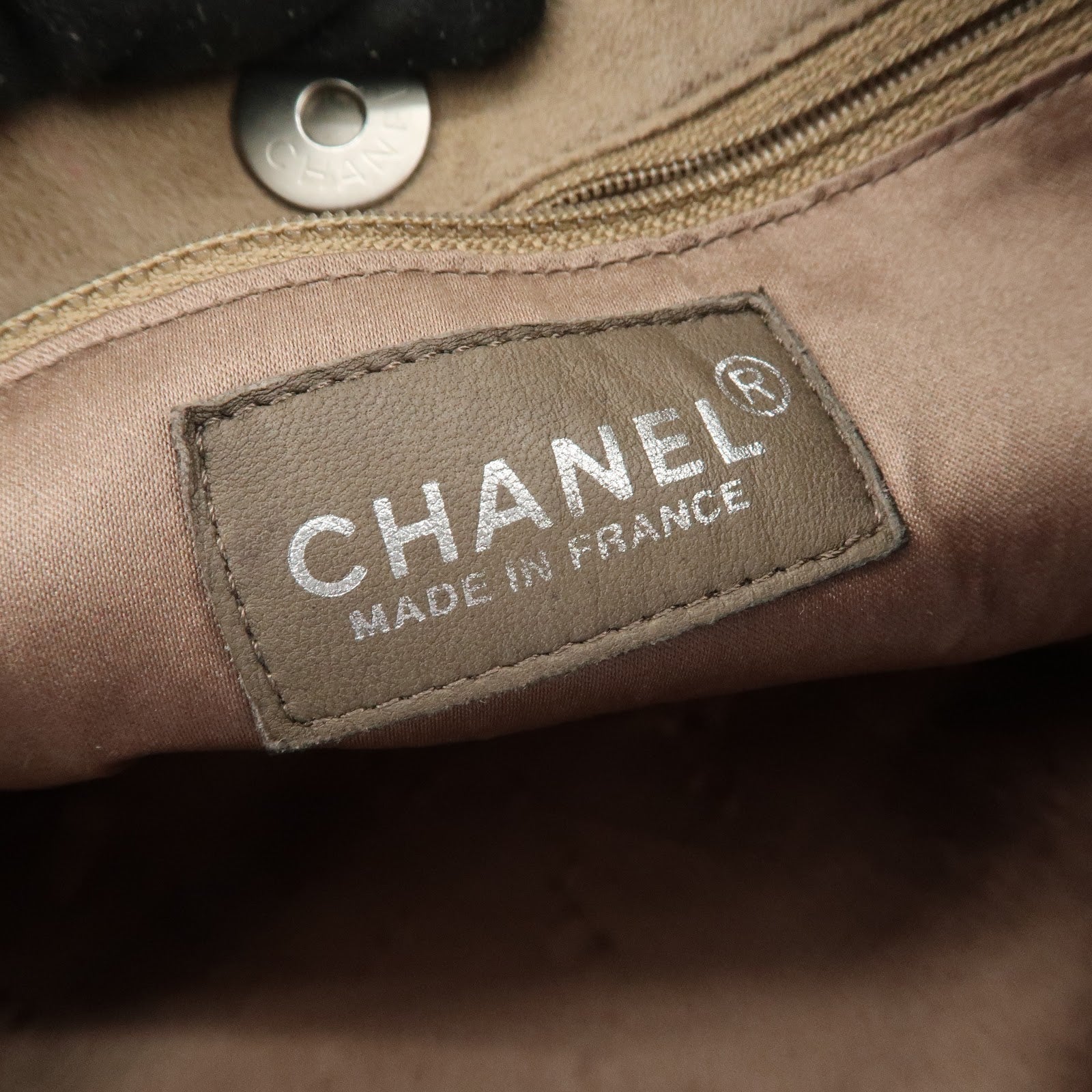 CHANEL Suede Shoulder Bag Tote Bag Patchwork Beige Brown