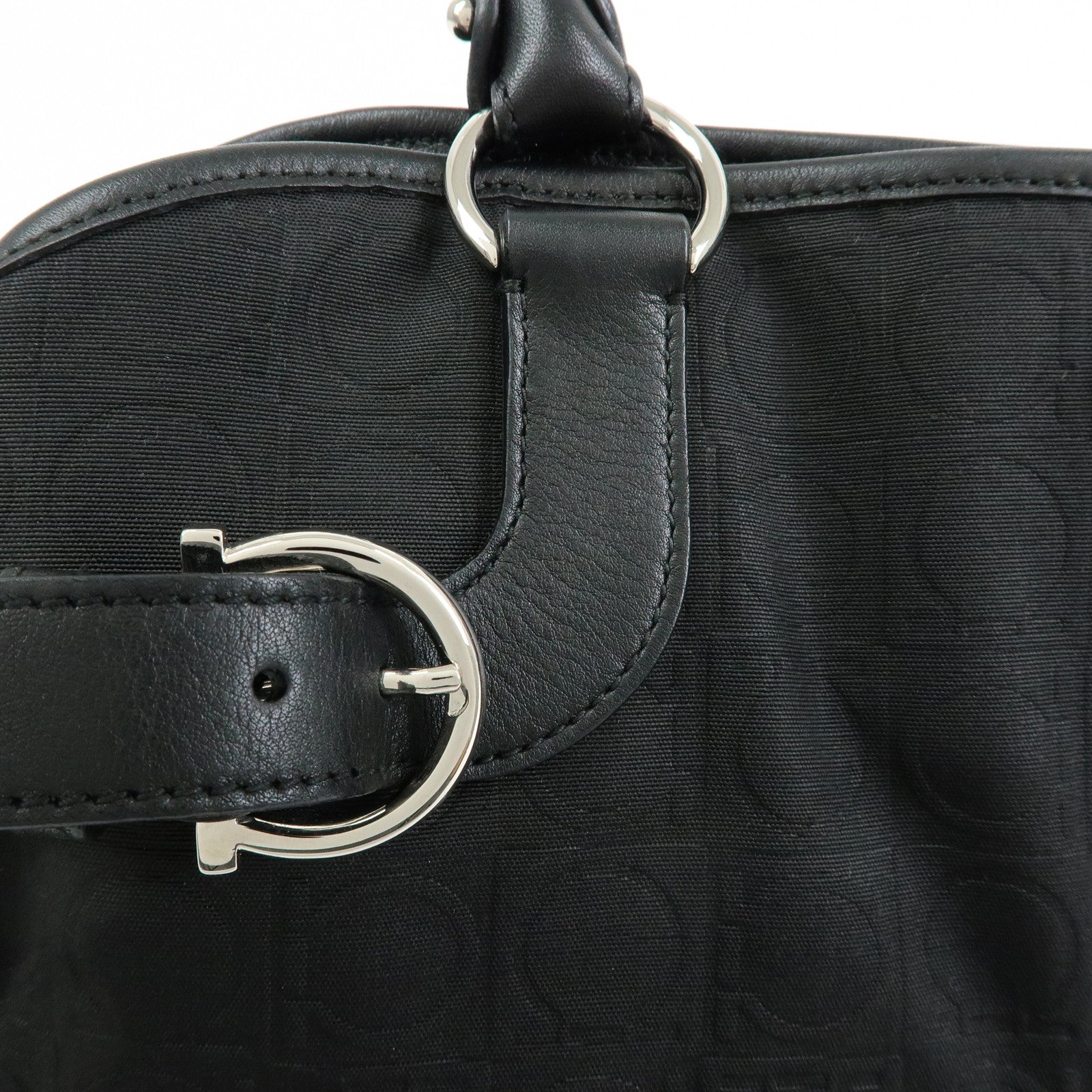 Ferragamo Ganchini Nylon Leather Shoulder Bag Hand Bag Black