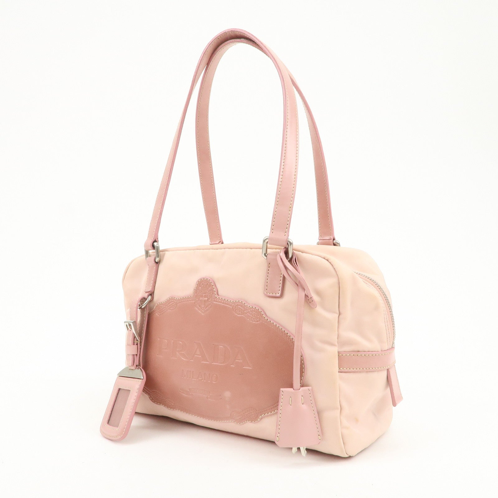 PRADA Nylon Leather Shoulder Bag Hand Bag Boston Bag Pink BR3150