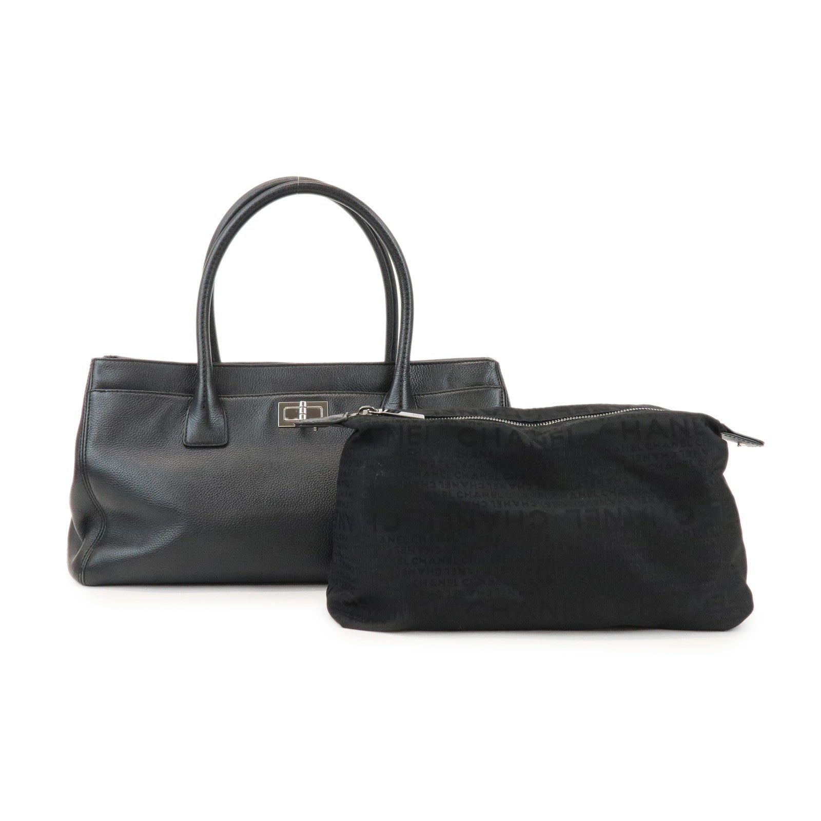 CHANEL 2.55 Calf Leather Executive Tote Bag Hand Bag Black