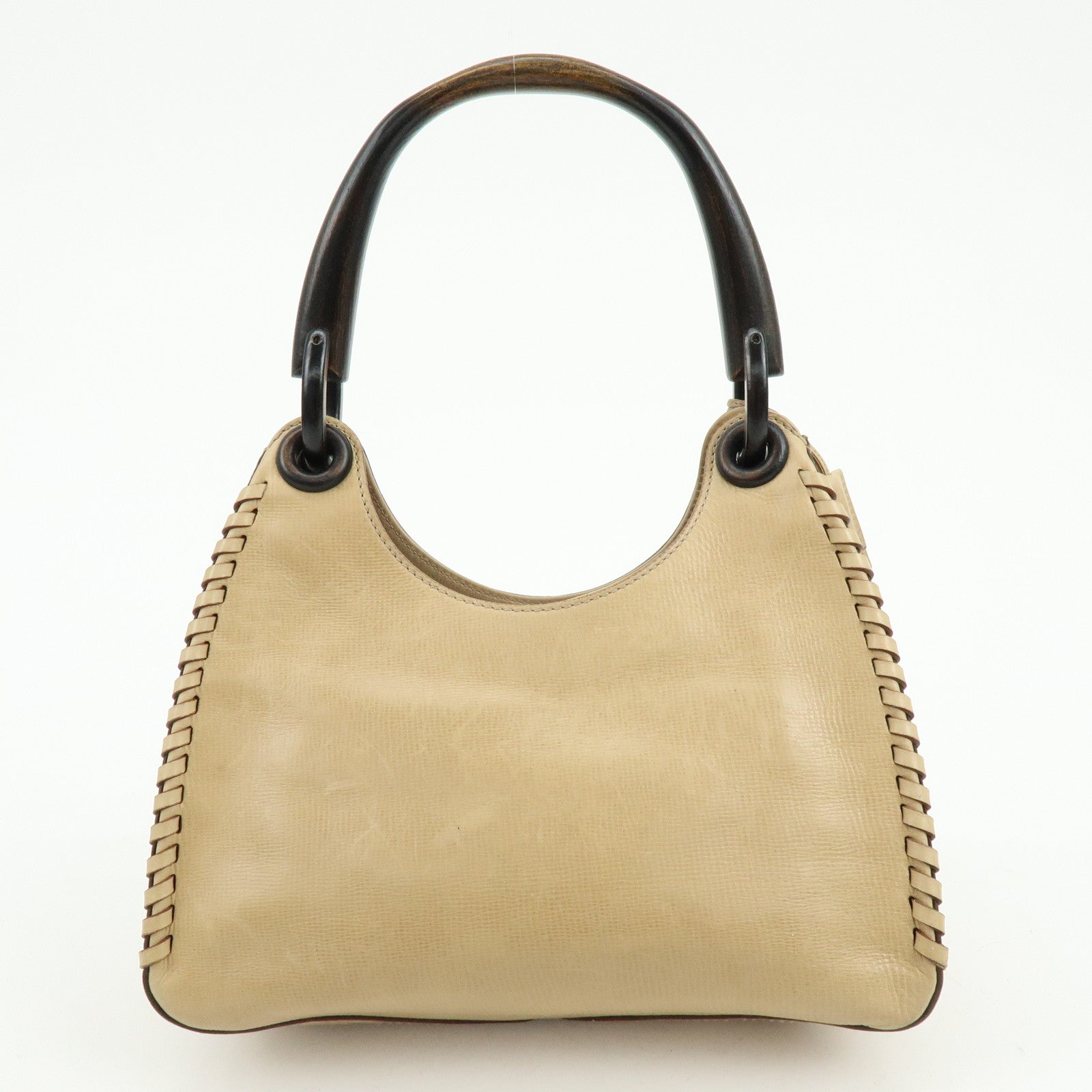 GUCCI Leather Wood Hand Bag Shoulder Bag Beige 106237