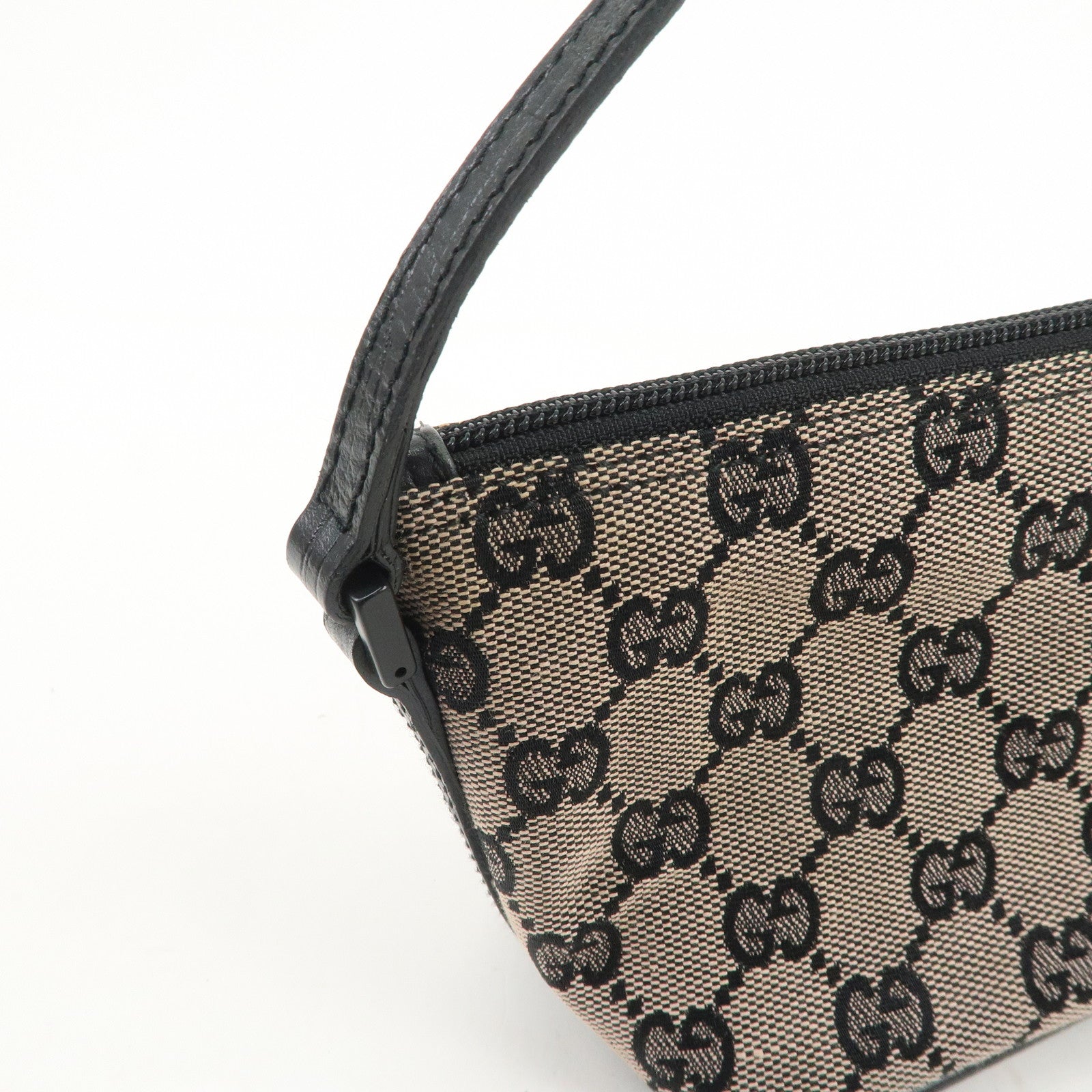 GUCCI Boat Bag GG Canvas Leather Hand Bag Beige Black 07198