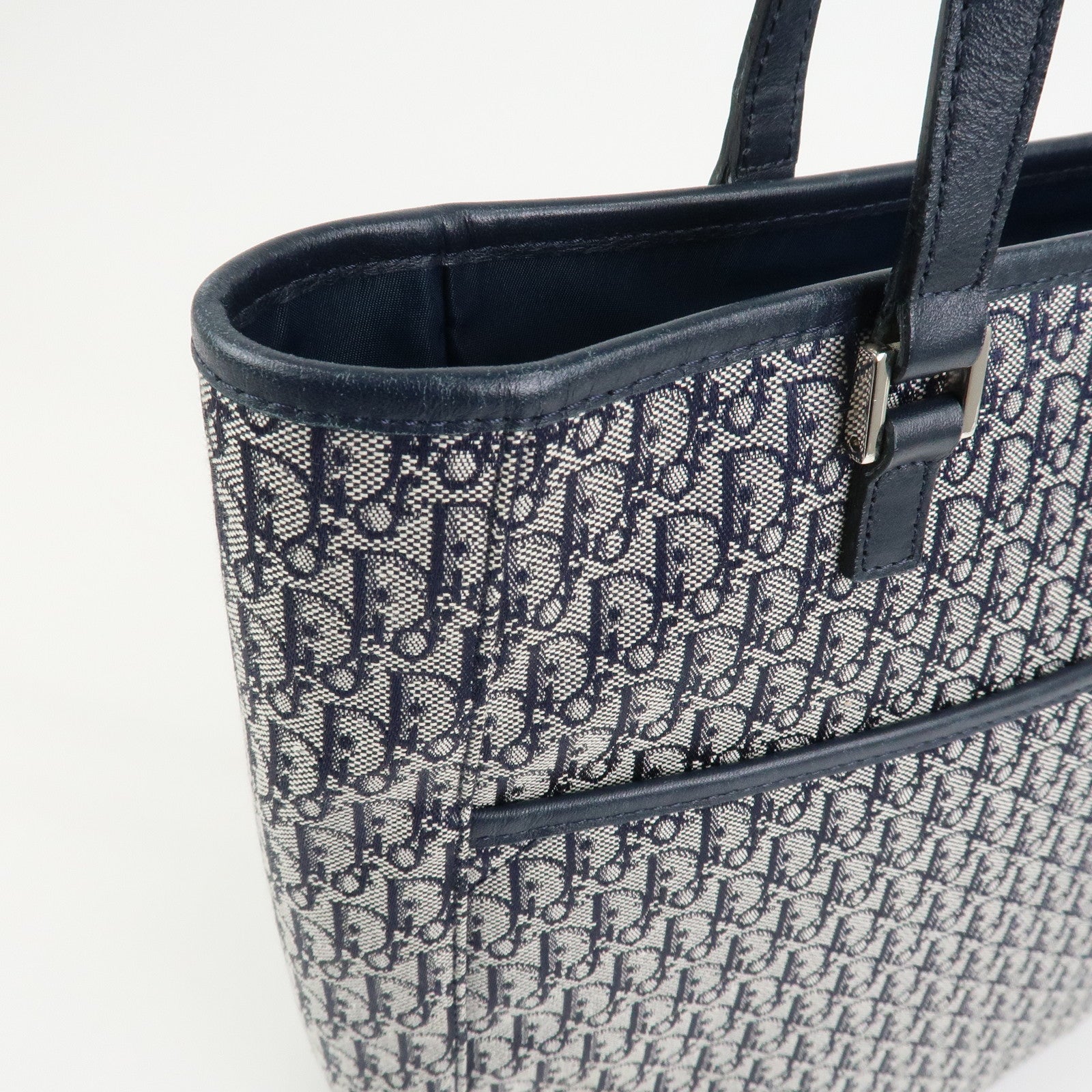 Christian Dior Trotter Canvas Leather Tote Bag Shoulder Bag Navy