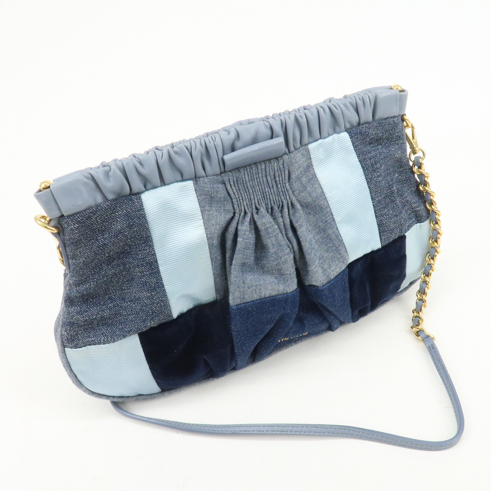MIU MIU Patchwork Denim Leather 2Way Bag Hand Bag Shoulder Bag