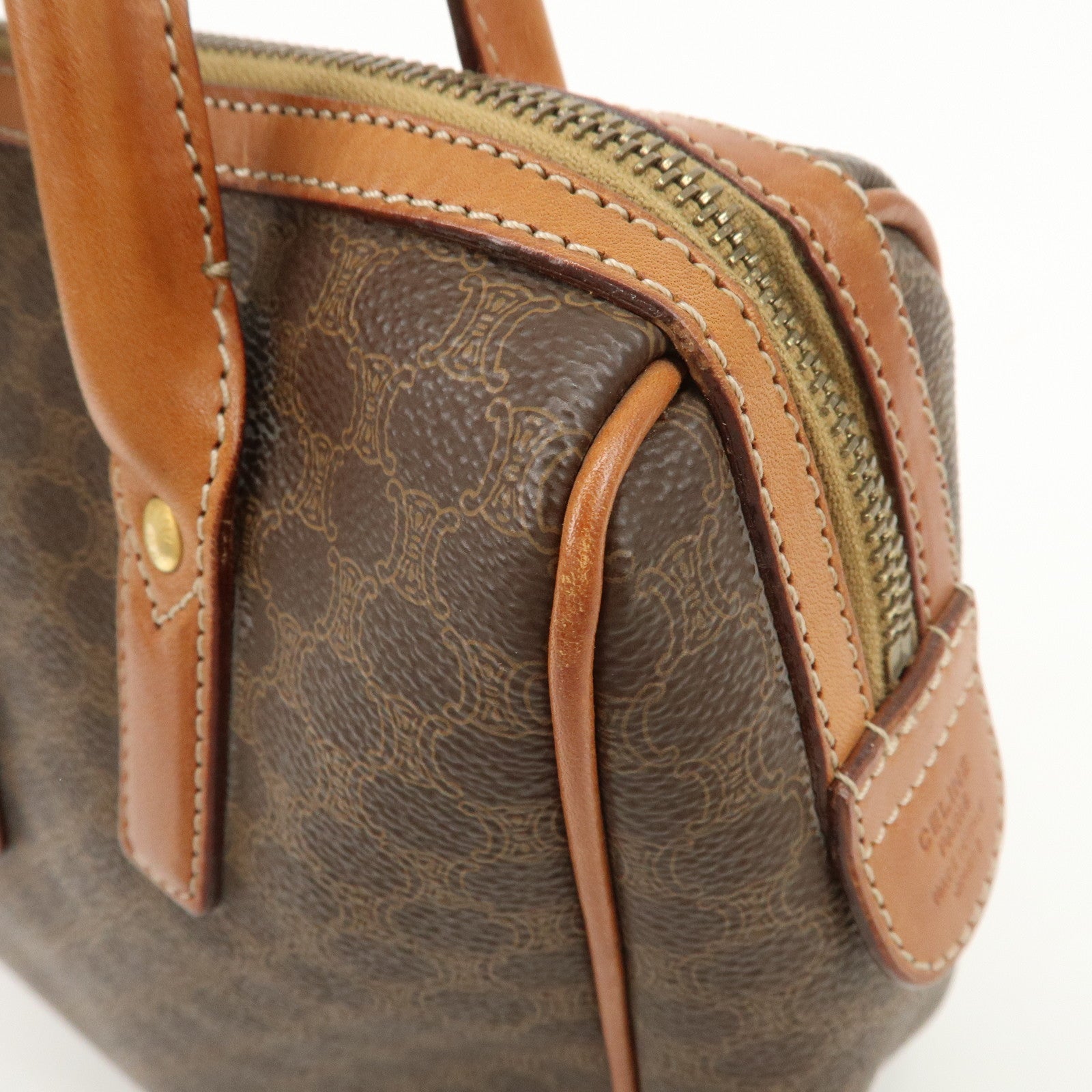 CELINE Macadam PVC Leather Hand Bag Brown Gold HDW