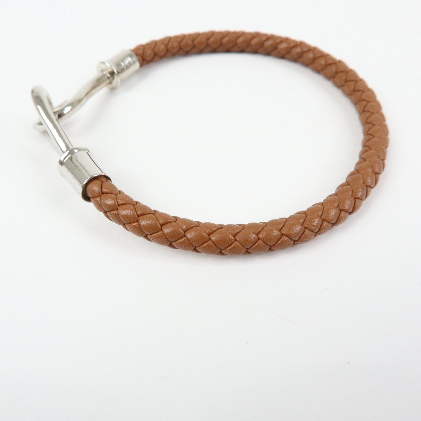 HERMES Jumbo Choker Leather Metal Bracelet Brown Silver