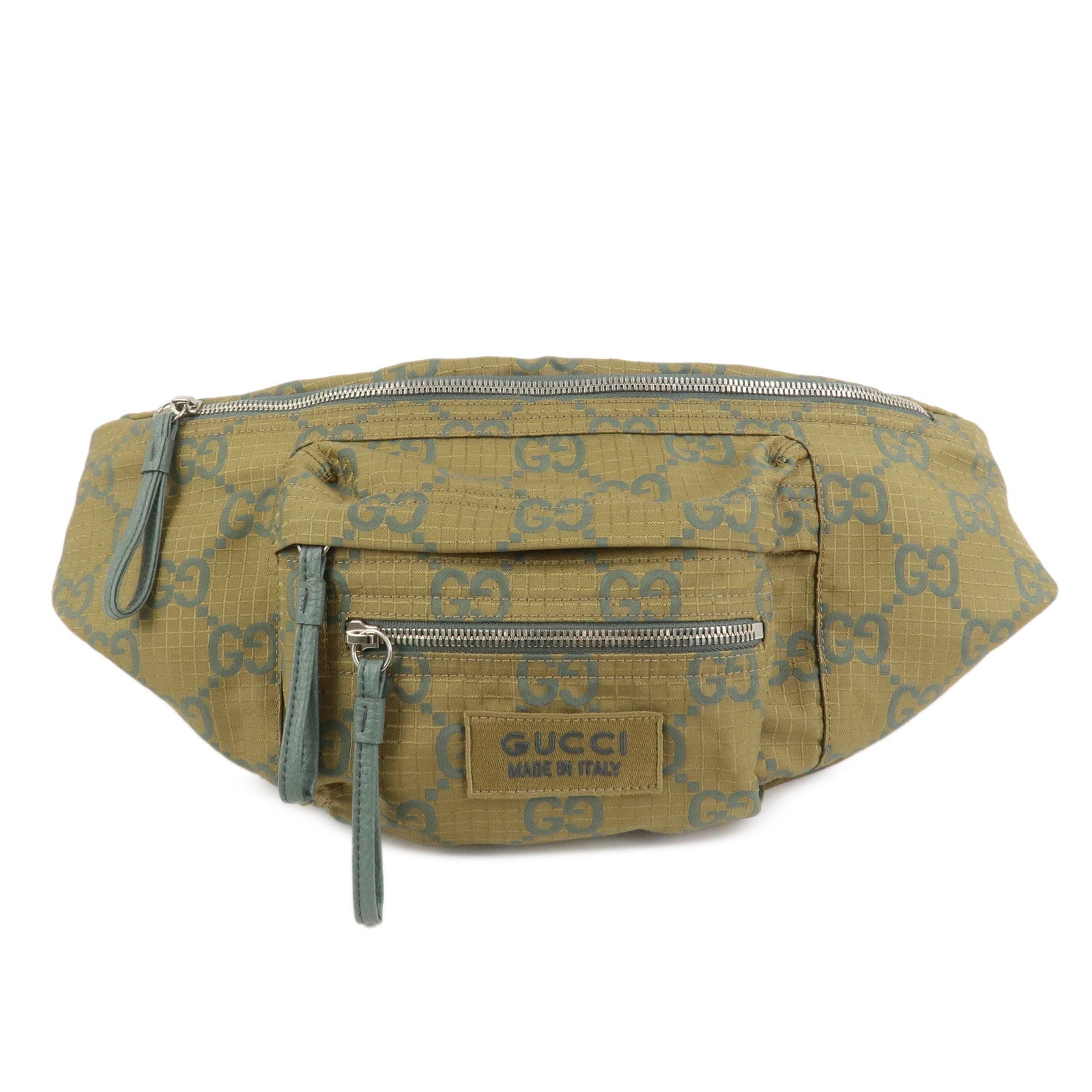 GUCCI GG Monogram GG Ripstop Leather Waist Bag Crossbody Bag Khaki