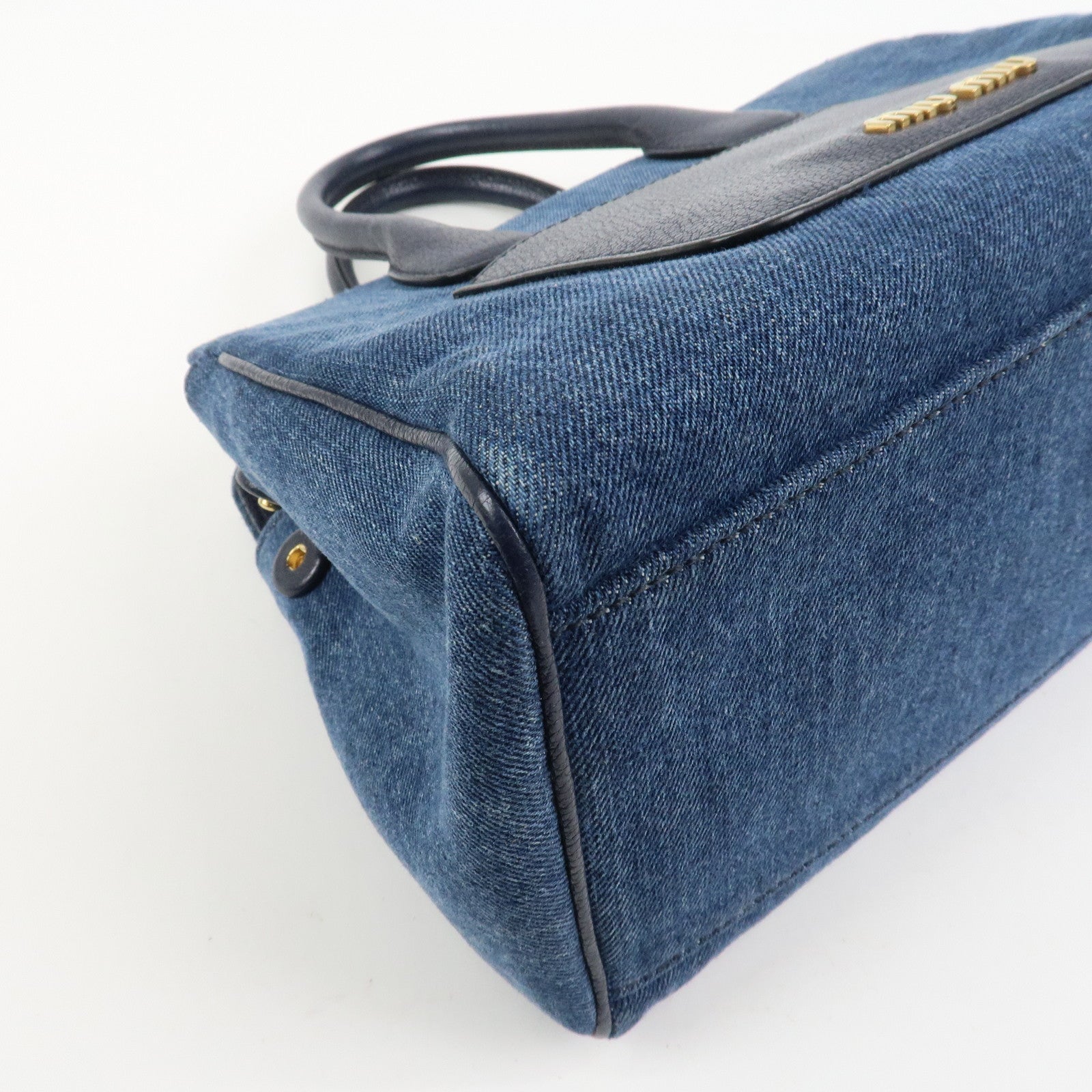 MIU MIU Madras Denim Leather 2Way Hand Bag Shoulder Bag 5BA130