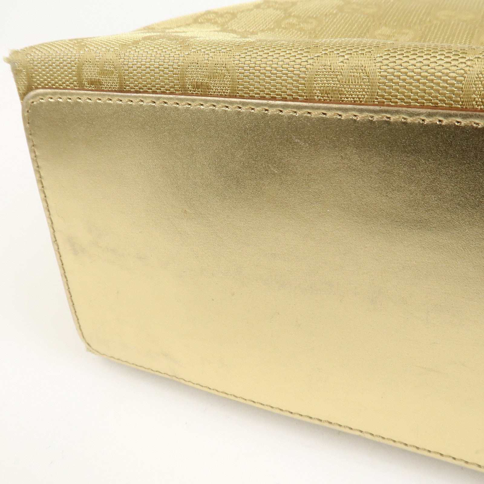 GUCCI GG Canvas Leather Shoulder Bag Tote Bag Gold 002.1099