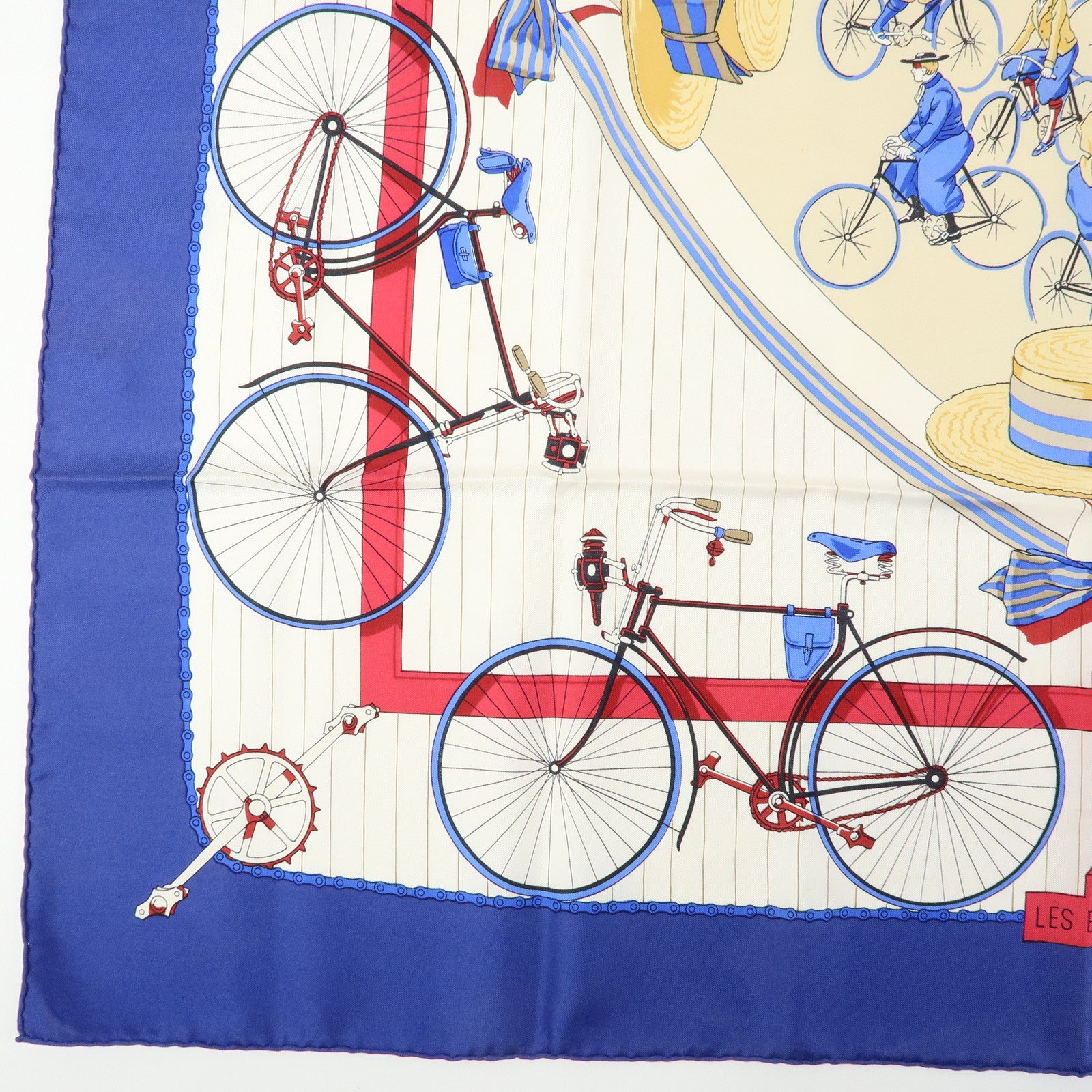 HERMES Carre 90 Set of 2 Silk 100% Scarf Navy Beige Brown
