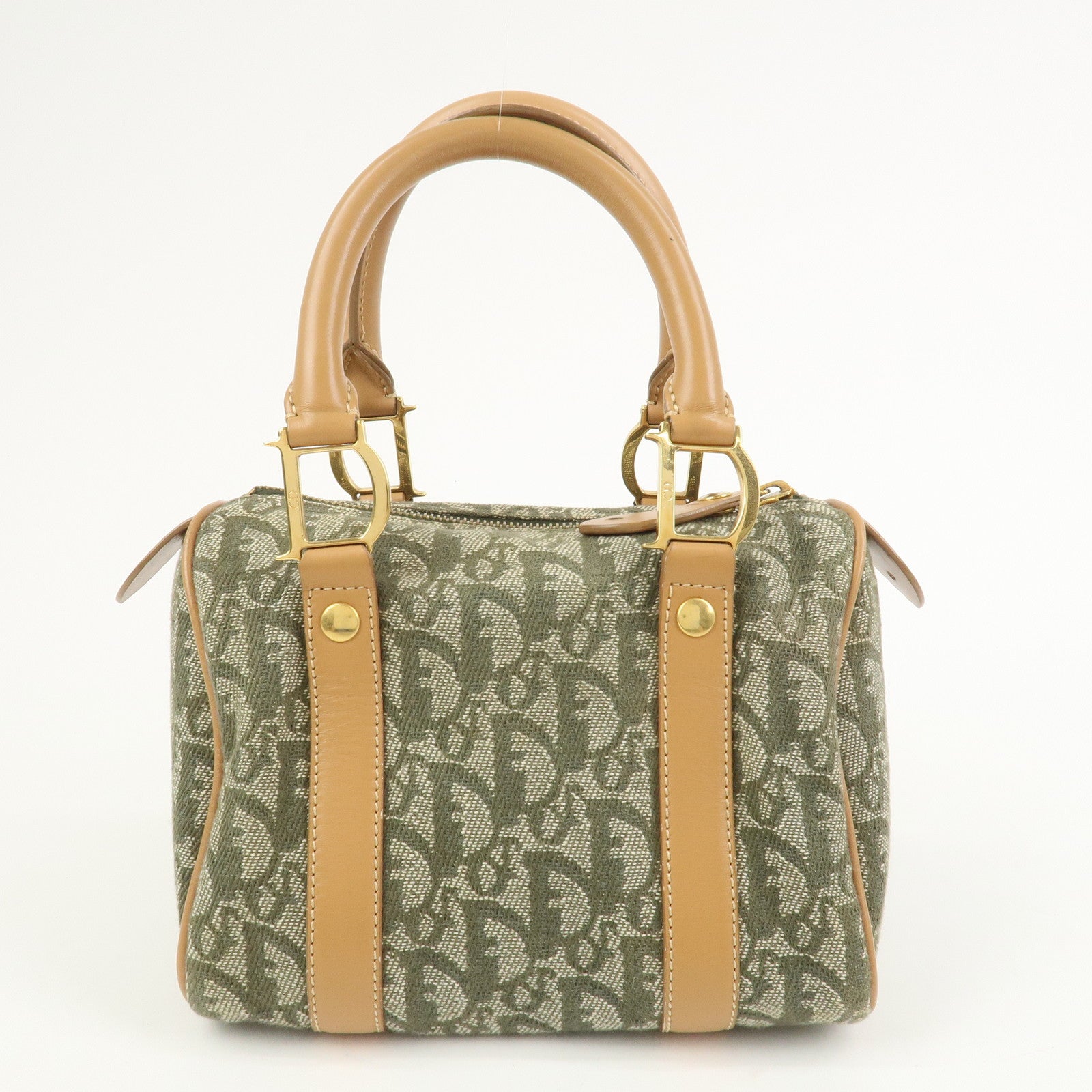 Christian Dior Trotter Jacquard Canvas Leather Boston Bag Hand Bag