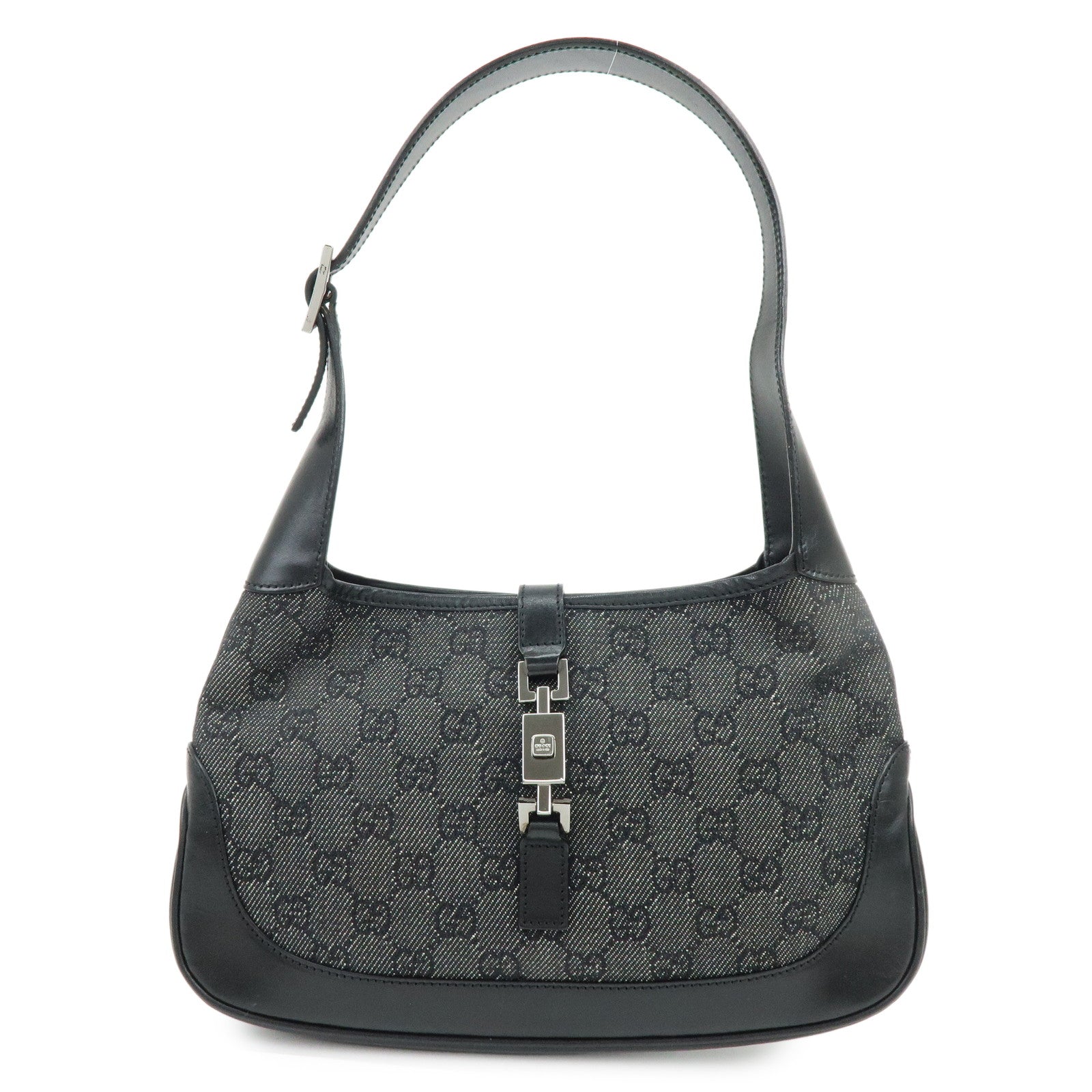 GUCCI Jackie GG Denim Leather Shoulder Bag Black 01147・001013