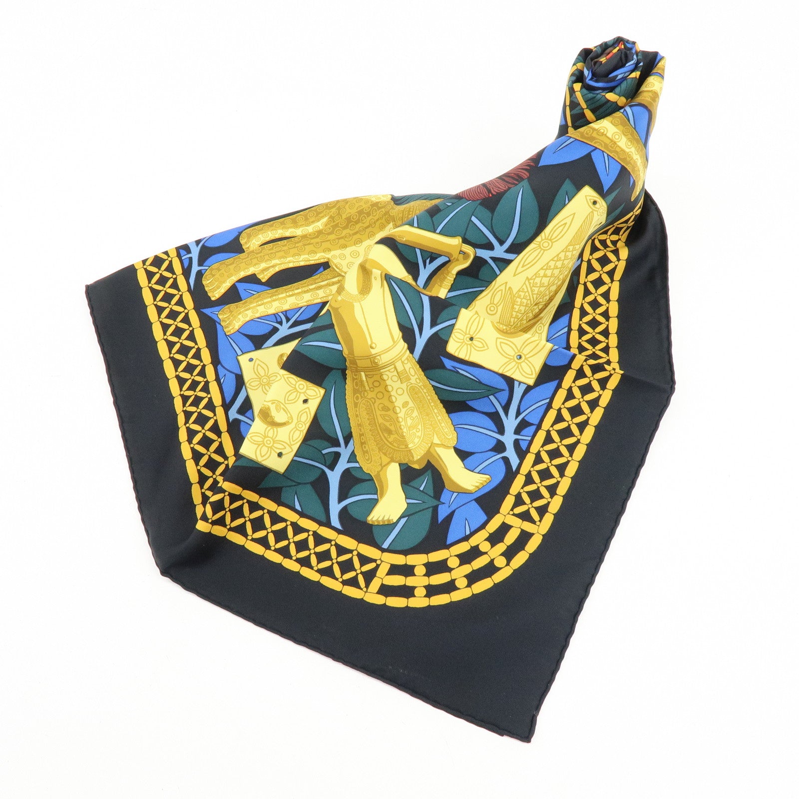 HERMES Carre 90 Silk 100% Scarf Tresor Royal Du Benin Black