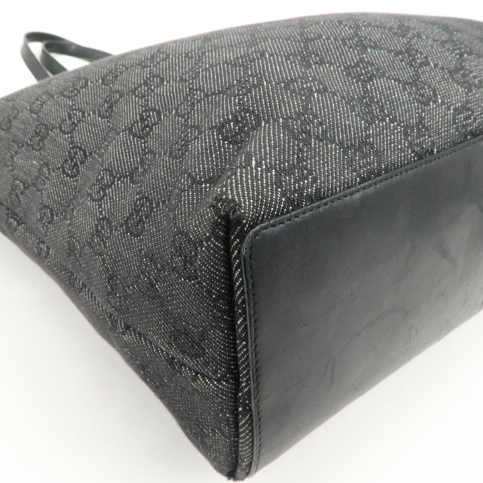 GUCCI GG Monogram Denim Leather Tote Bag Shoulder Bag Black 31243