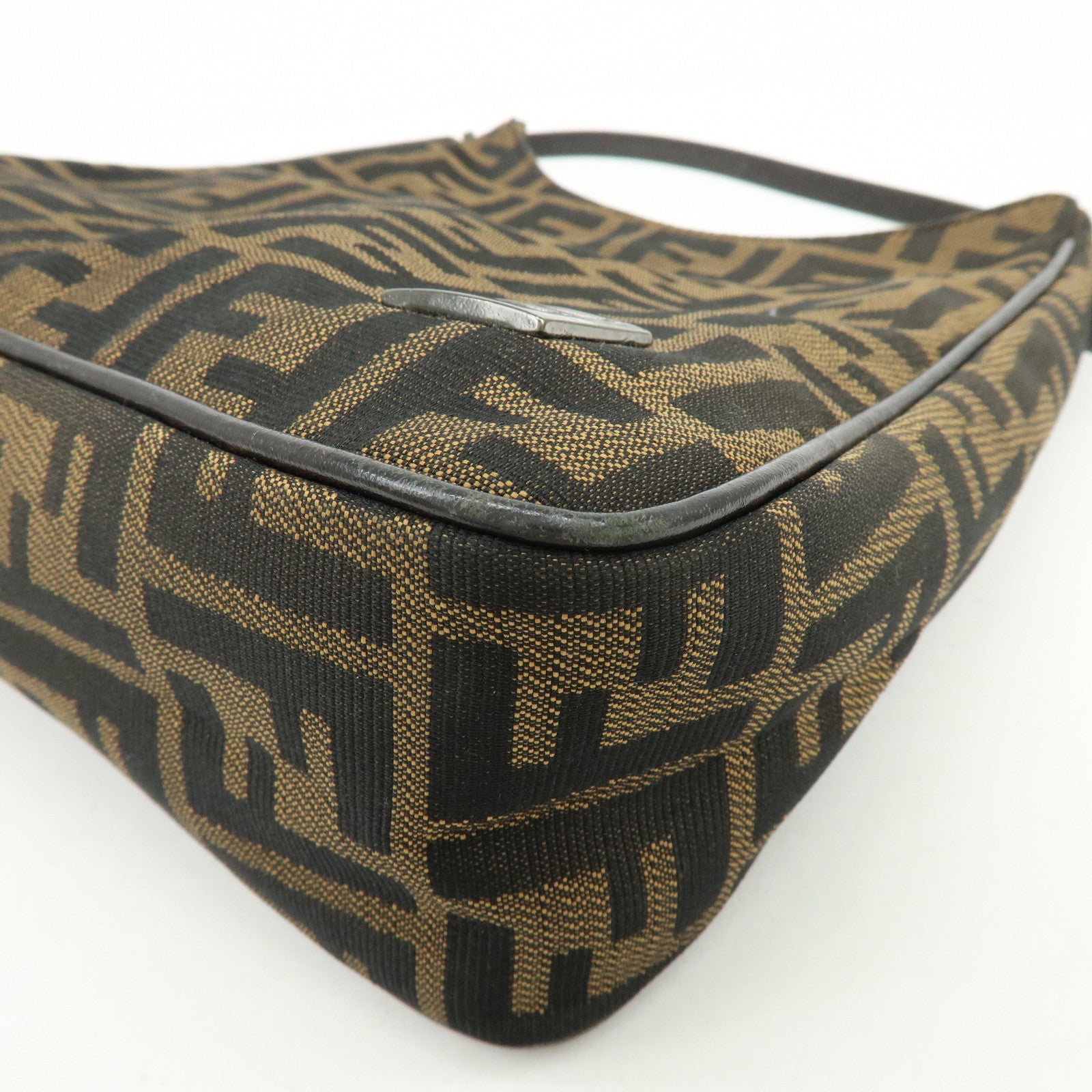 FENDI Zucca Canvas Leather Hand Bag Shoulder Bag Brown Black