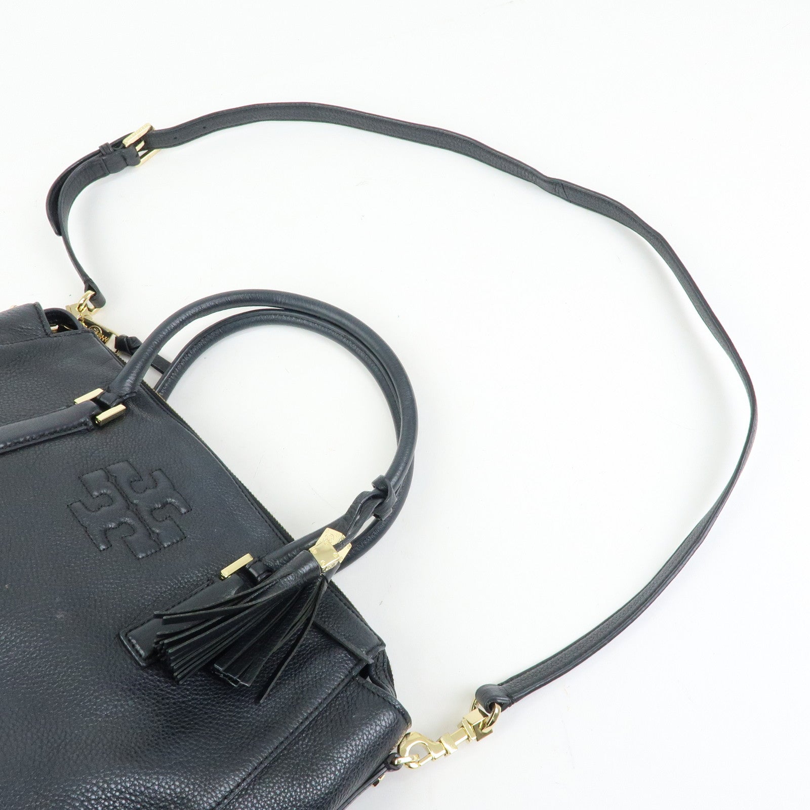 TORY BURCH Double T Leather 2Way Bag Shoulder Hand Bag Black